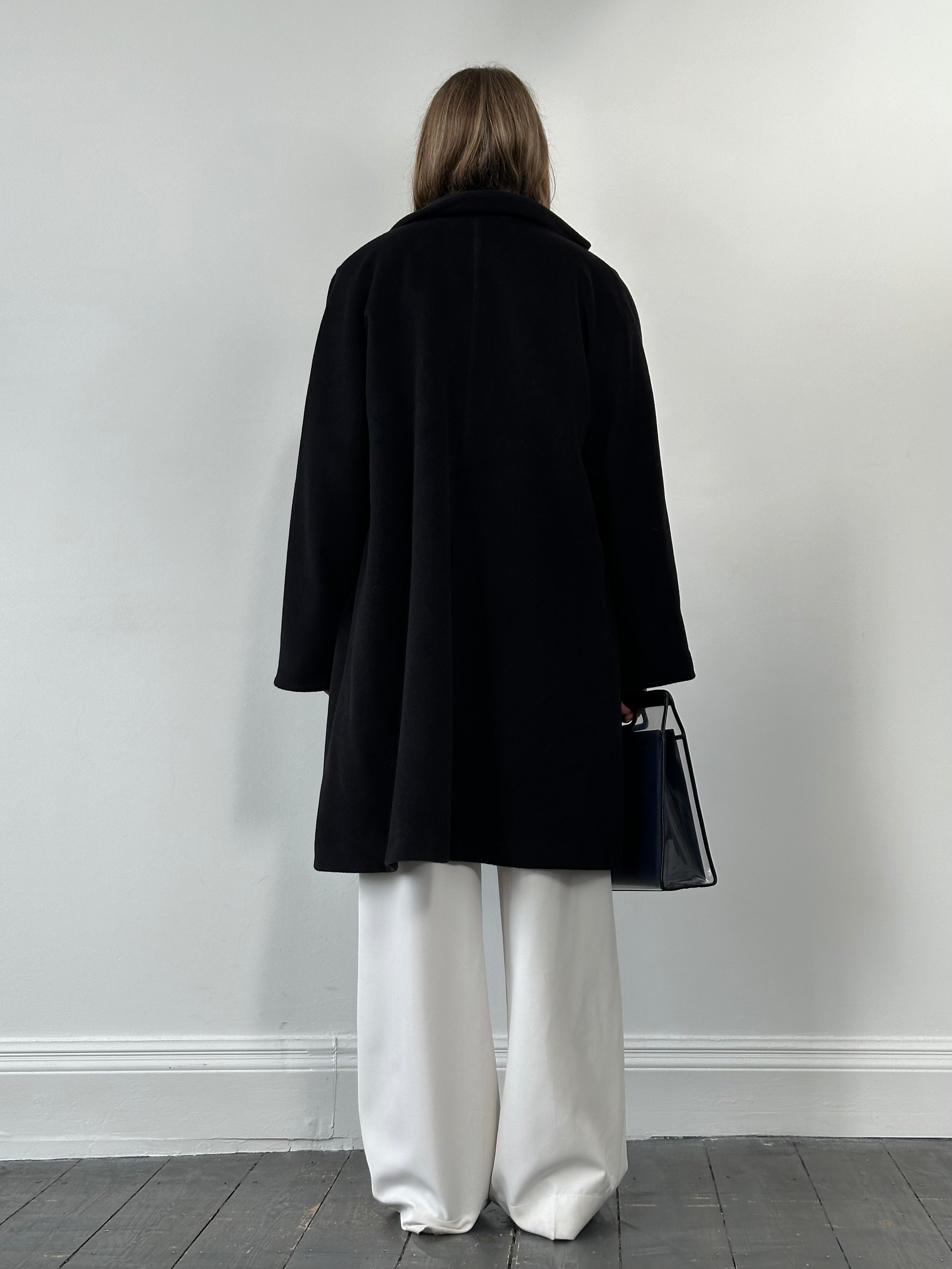 Max Mara wool and cashmere A-line coat in XL/XXL, shown in a stylish, tailored fit with a classic design and neutral color.