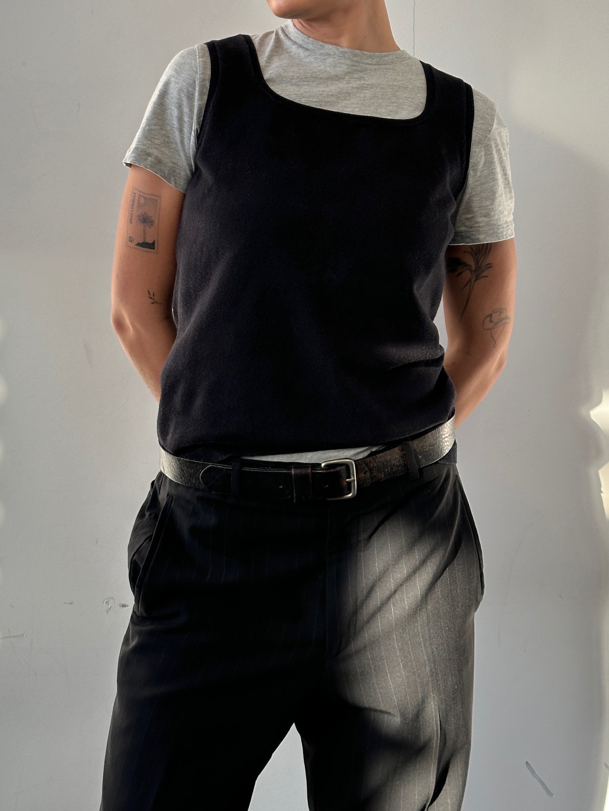 Ralph Lauren square neck cotton knitted vest in size M, shown laid flat with detailed knit pattern and classic style.