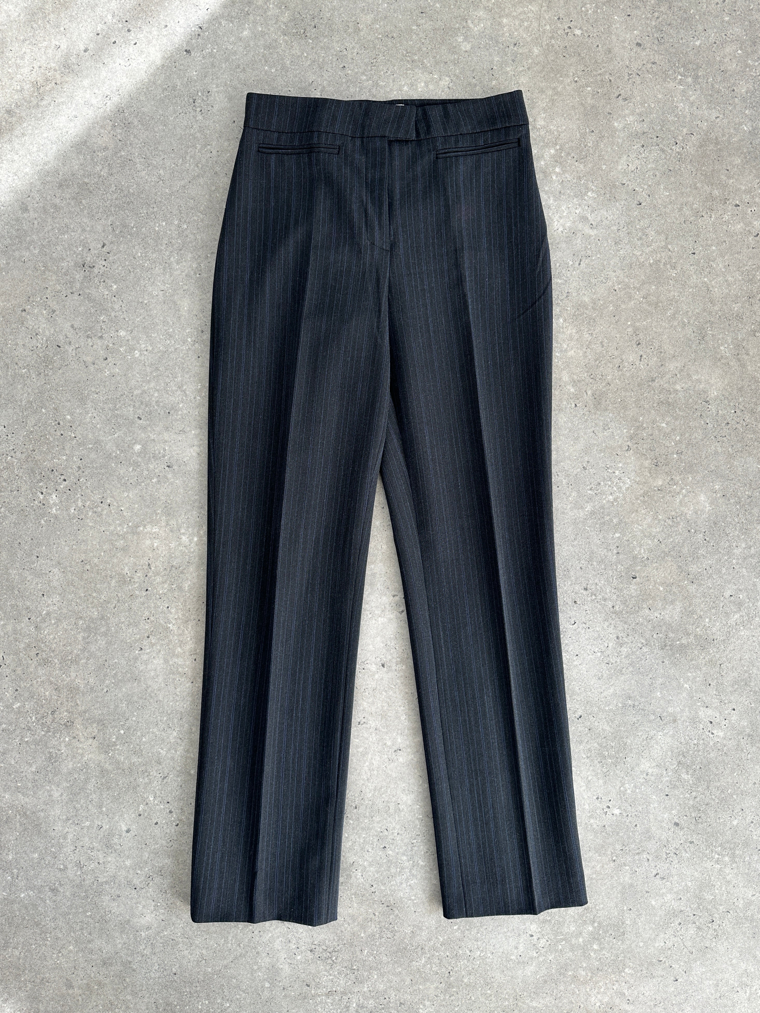 Vintage brand vintage stripe straight-leg mid-waisted tailored trousers in W26, featuring a classic striped pattern and tailored fit.