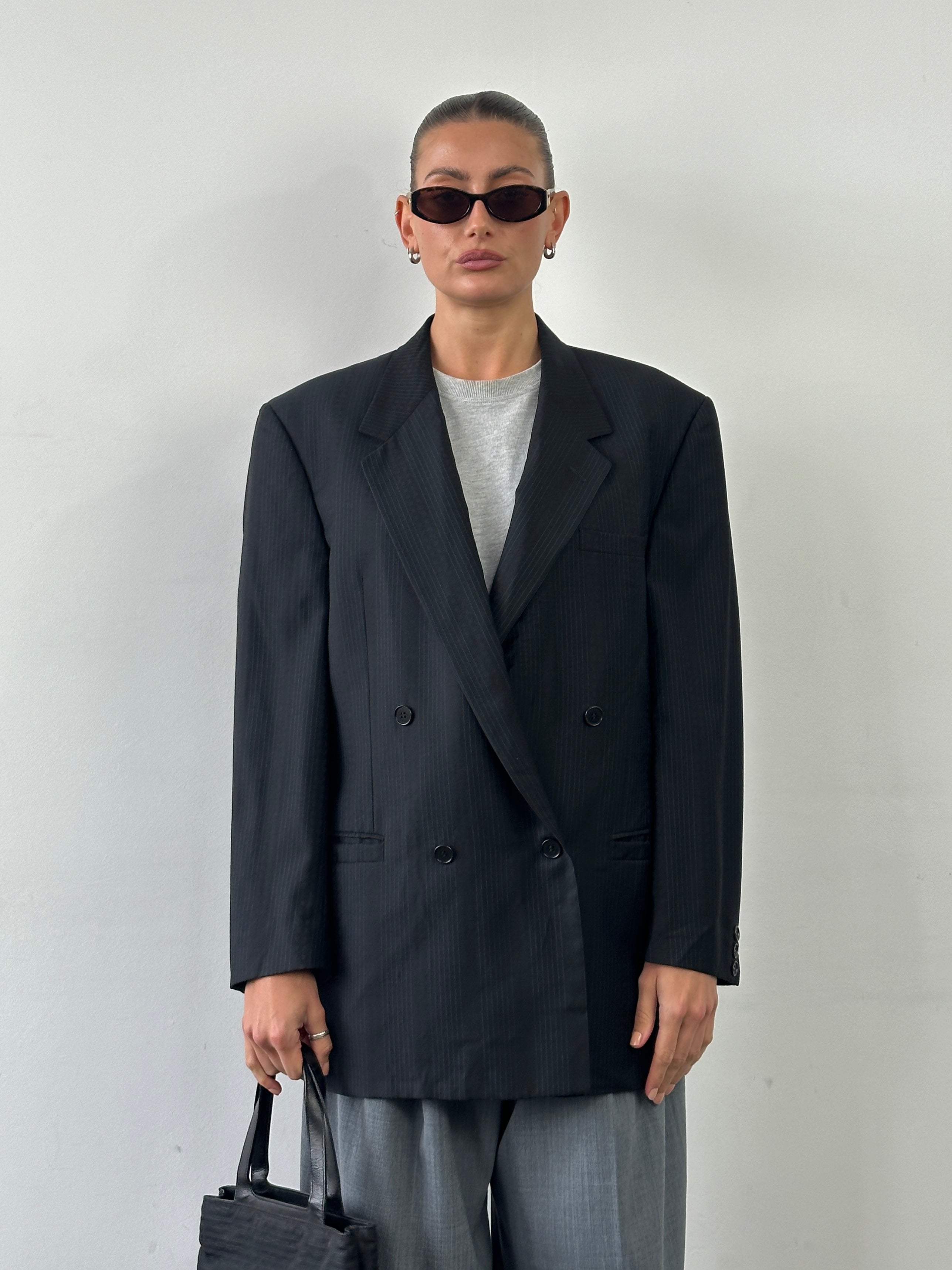 Versace Classic V2 90s pure wool double-breasted blazer in size 40R/L, featuring a tailored fit and elegant design.