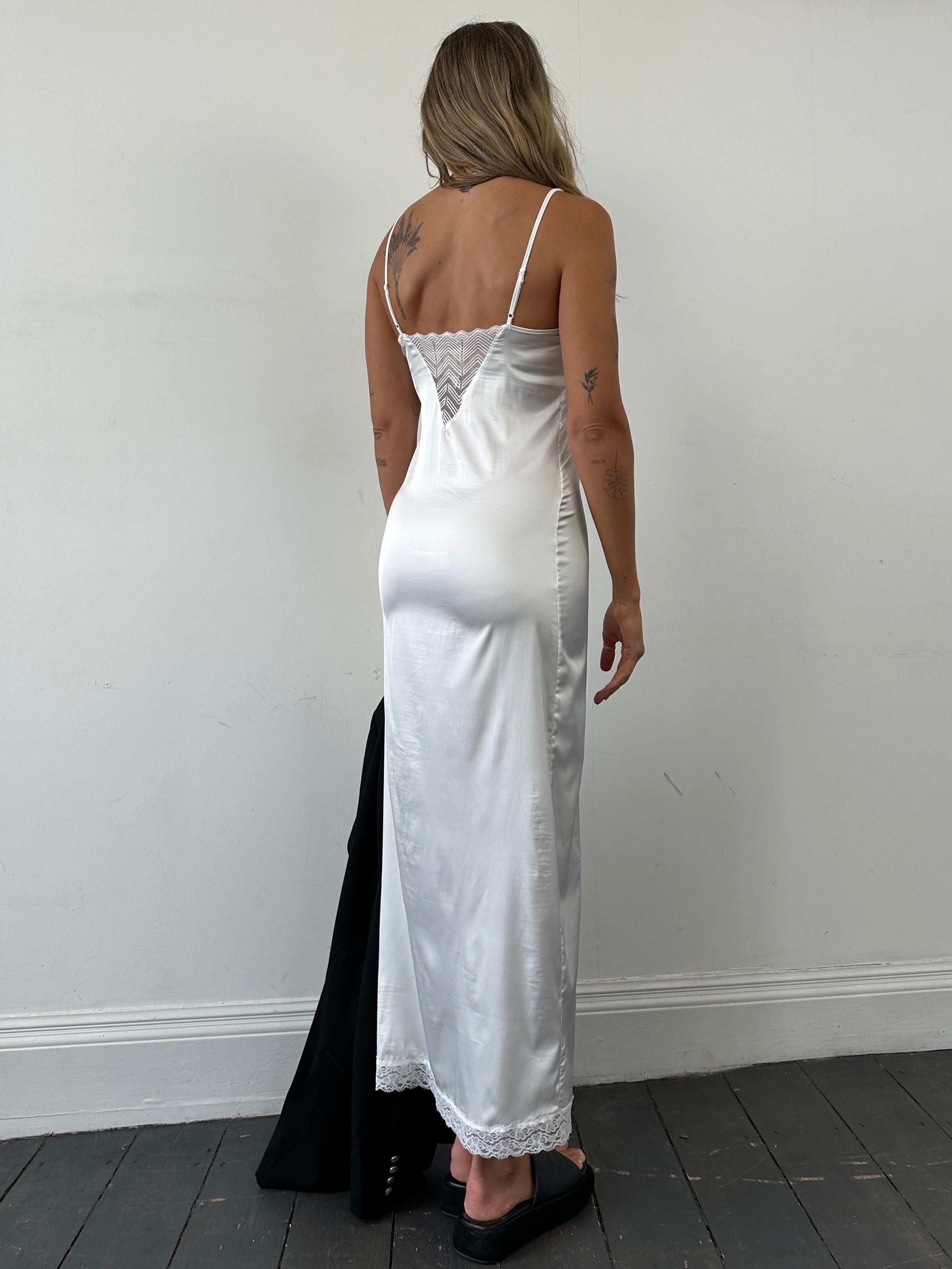 Vintage Satin Lace Trim Floor Length Slip Dress