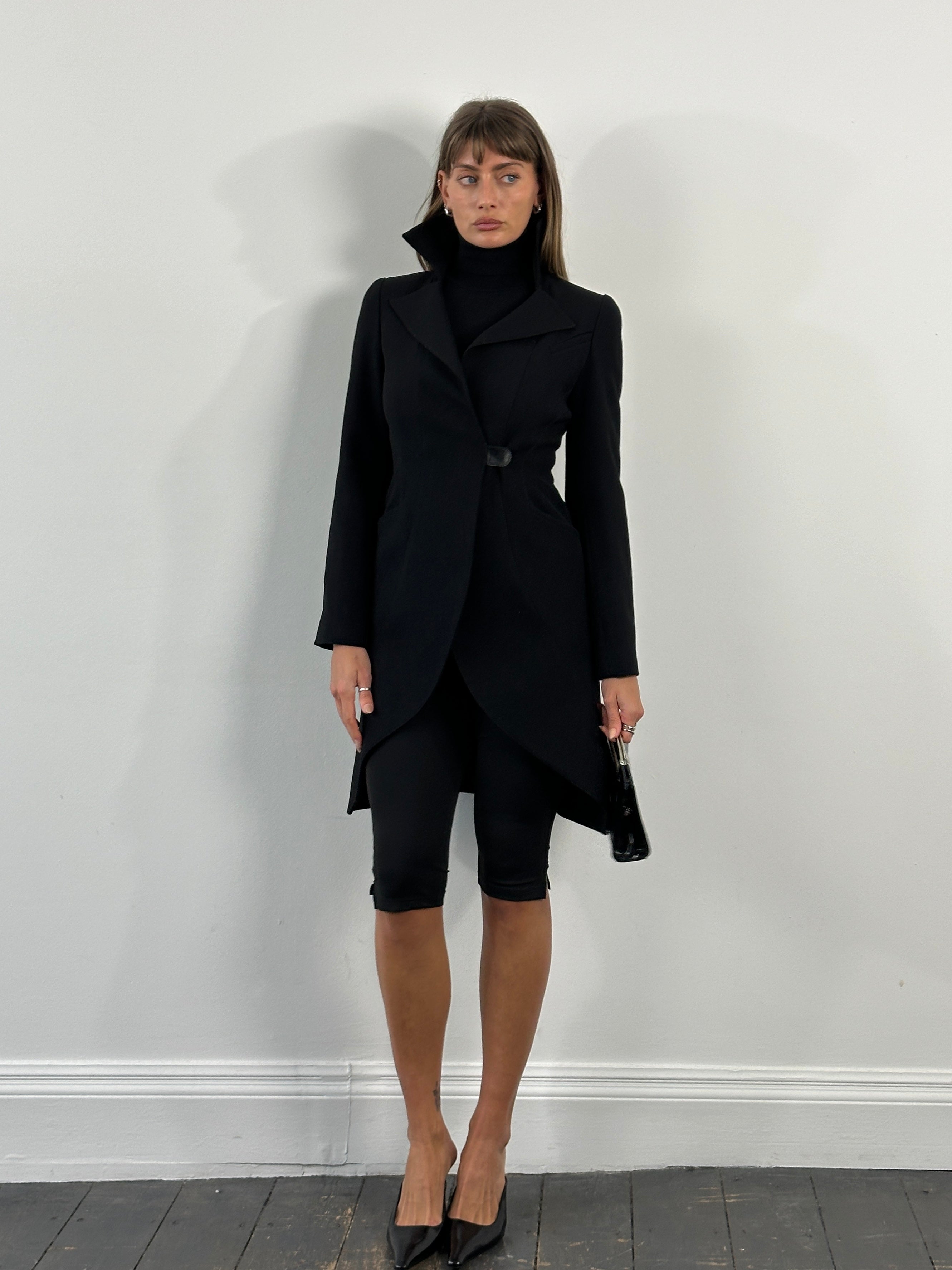 Emporio Armani 2000s pure wool tailored coat in size S, featuring classic design and structured fit, shown on a neutral background.