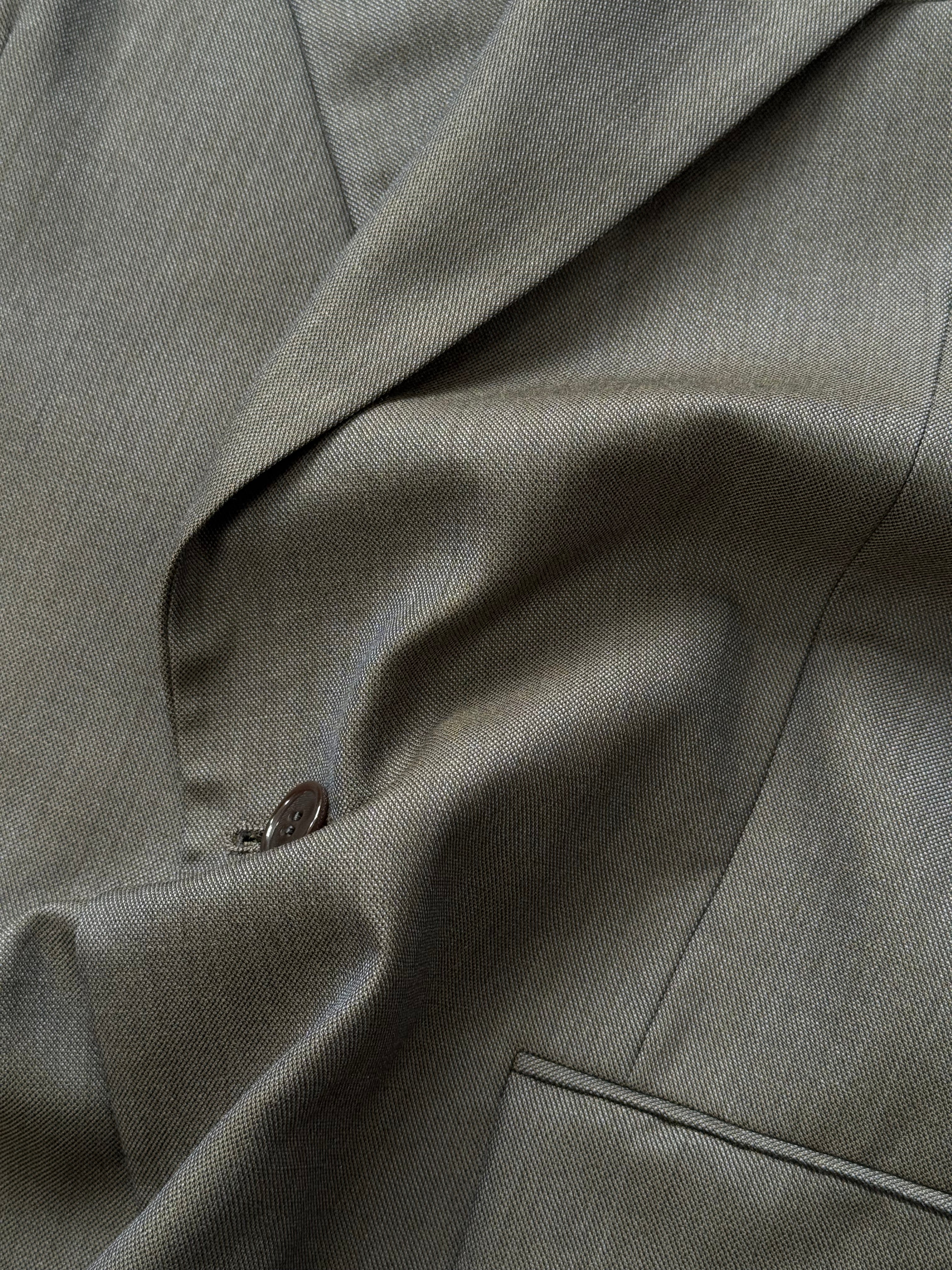 Yves Saint Laurent 1980s two-tone pure wool blazer in size 42R/L, featuring classic tailored design and contrasting fabric panels.