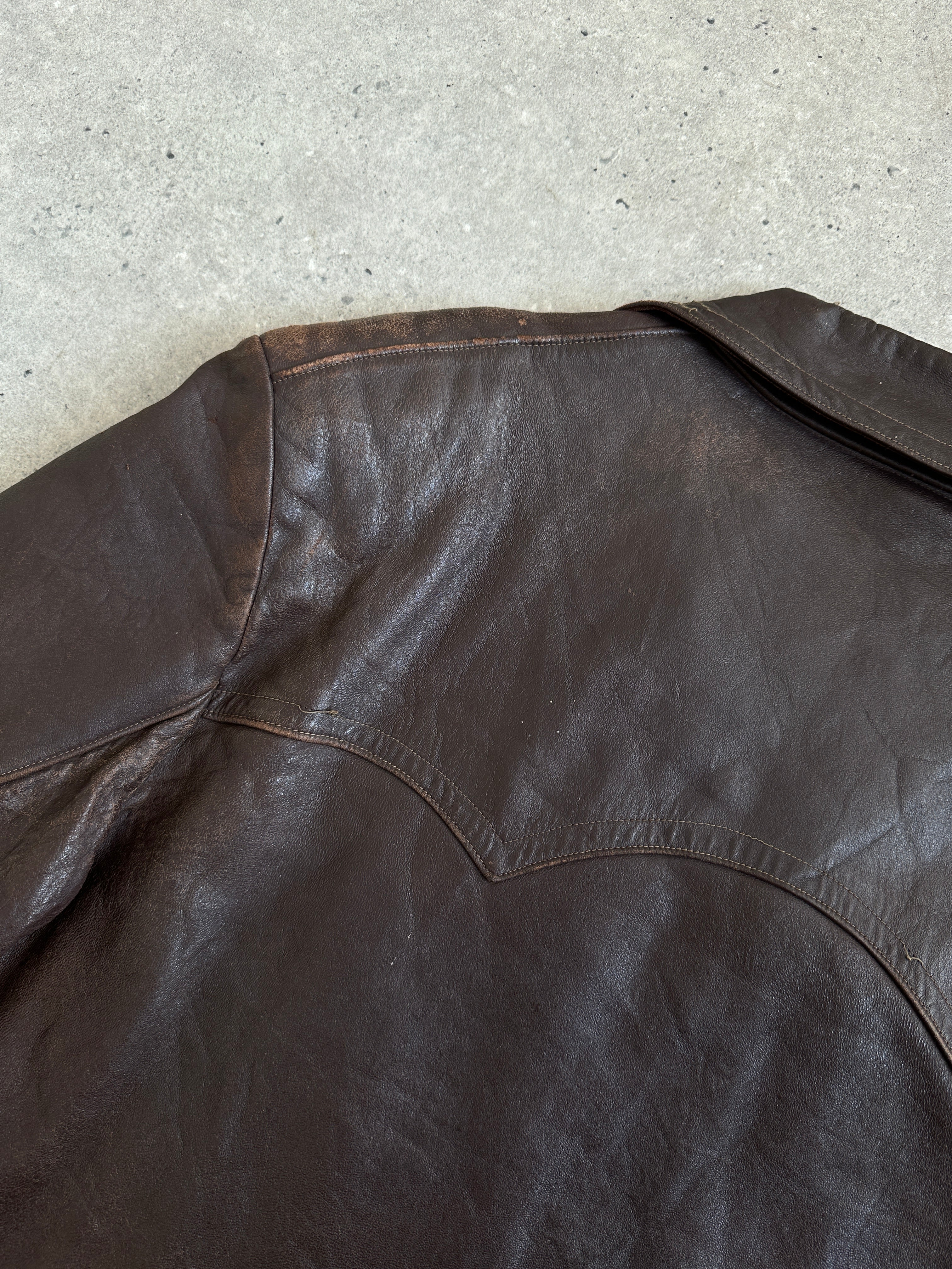 Vintage Distressed Mid Length Leather Jacket - XL - SYLK