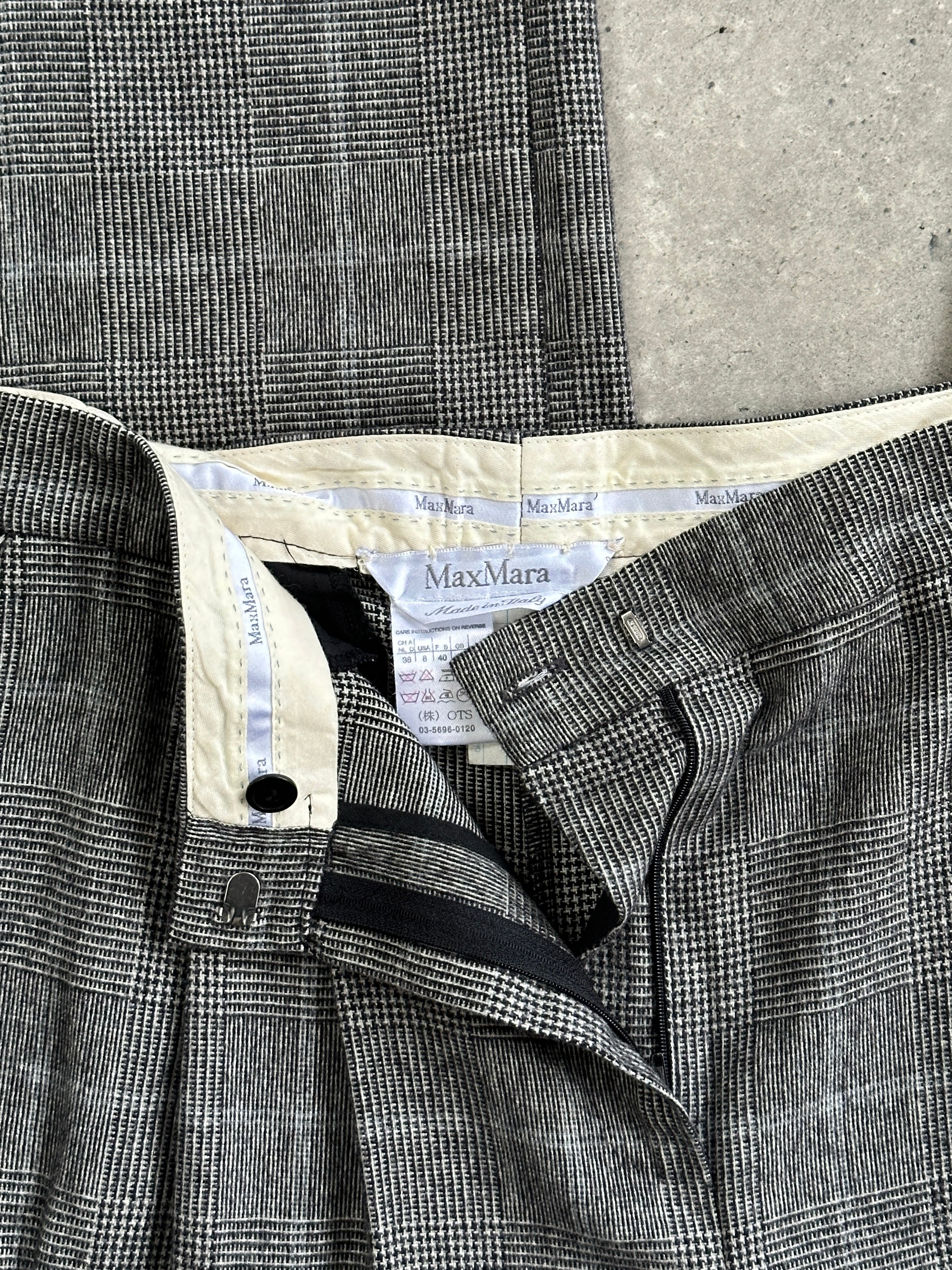 Max Mara Brushed Wool High Waisted Wide Leg Check Trousers - W28 - SYLK