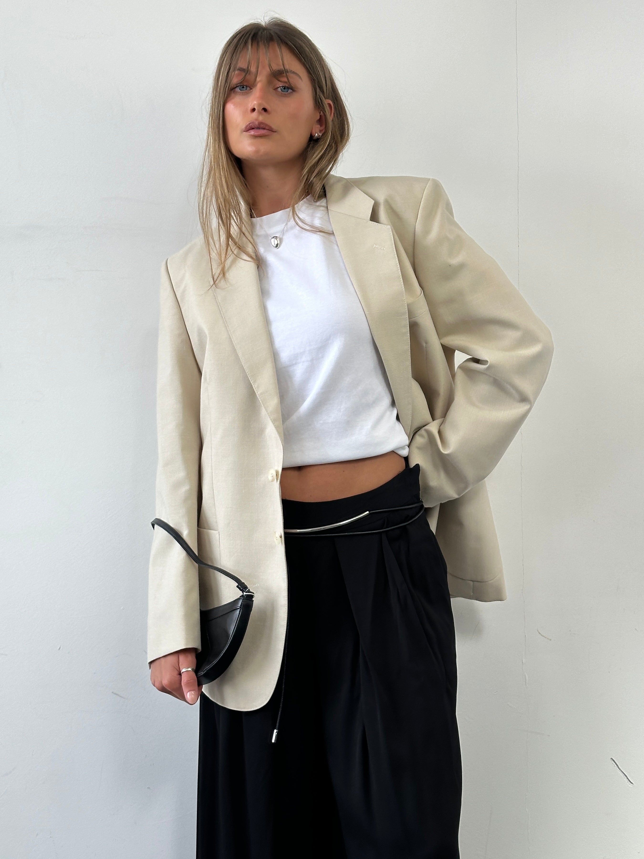St Michael 80s wool single-breasted blazer in size 42R/L, featuring classic tailored fit and retro 1980s style.