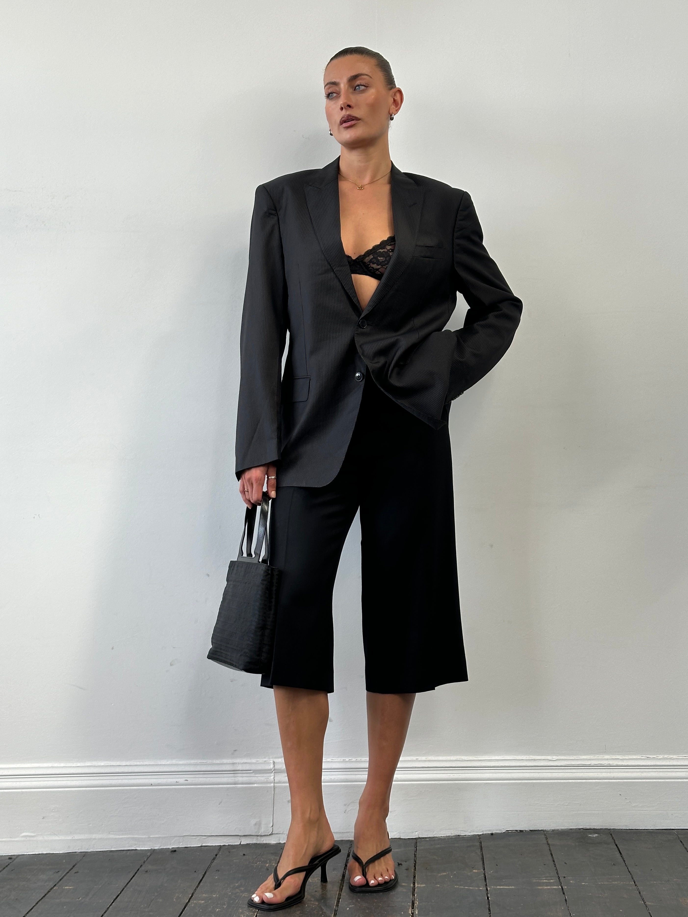Versace Collection stripe wool single-breasted blazer in size 40R/L, featuring classic design and tailored fit.