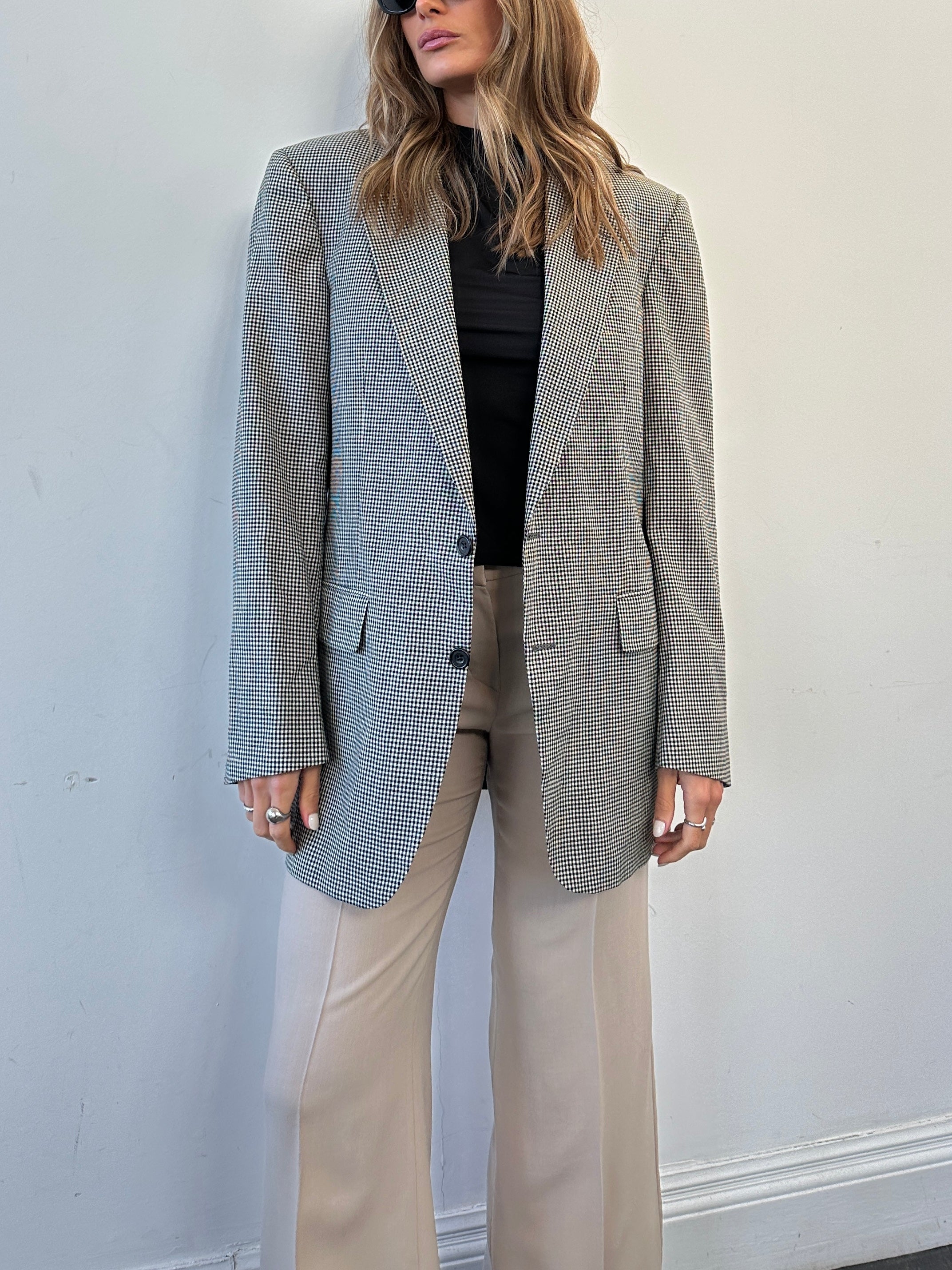 Aquascutum pure wool gingham single-breasted blazer in size L, stylish men's blazer with classic pattern and tailored fit.