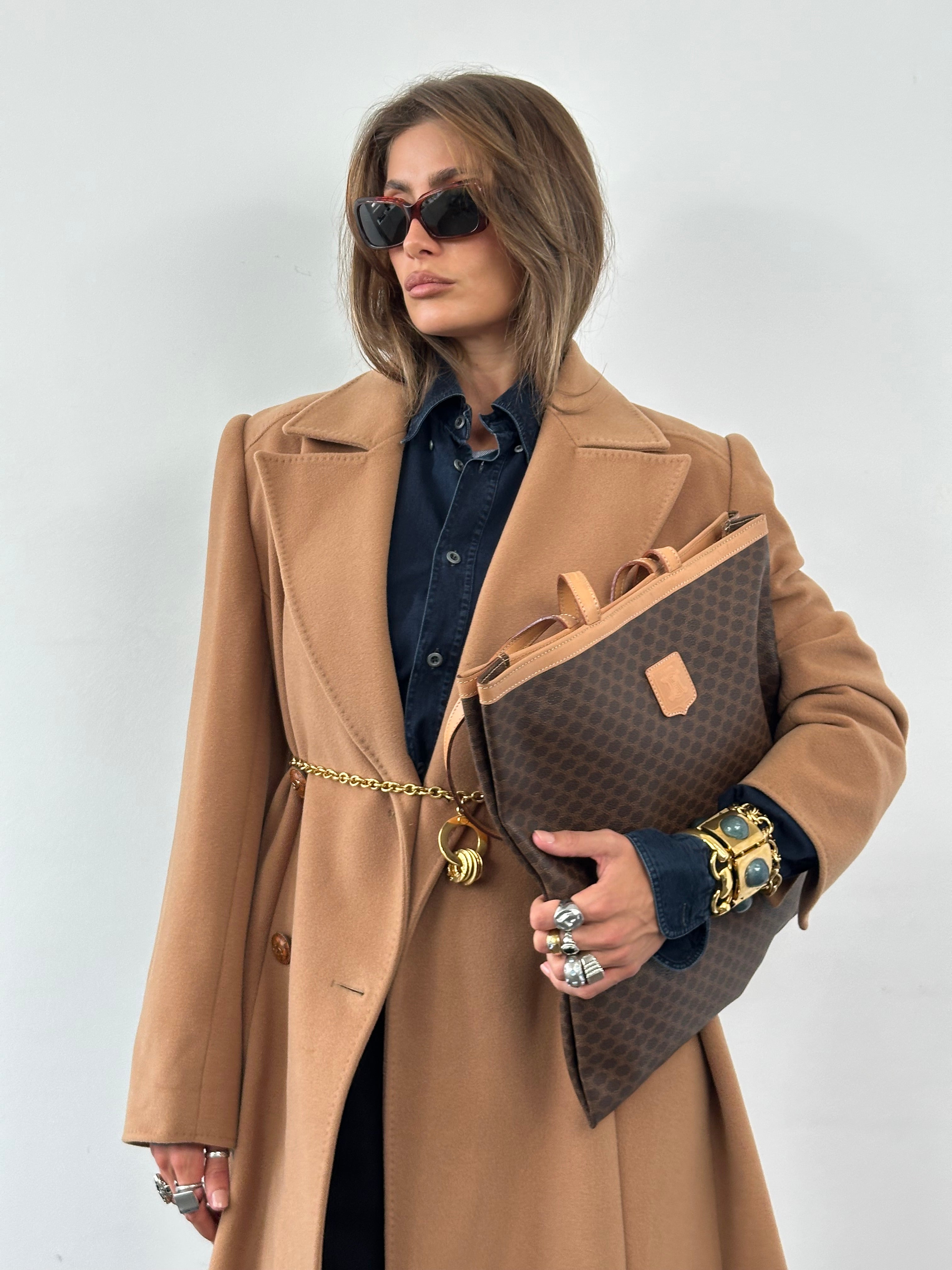 Valentino 1990s pure wool double-breasted belted coat with buttons, classic tailored design, in size L.