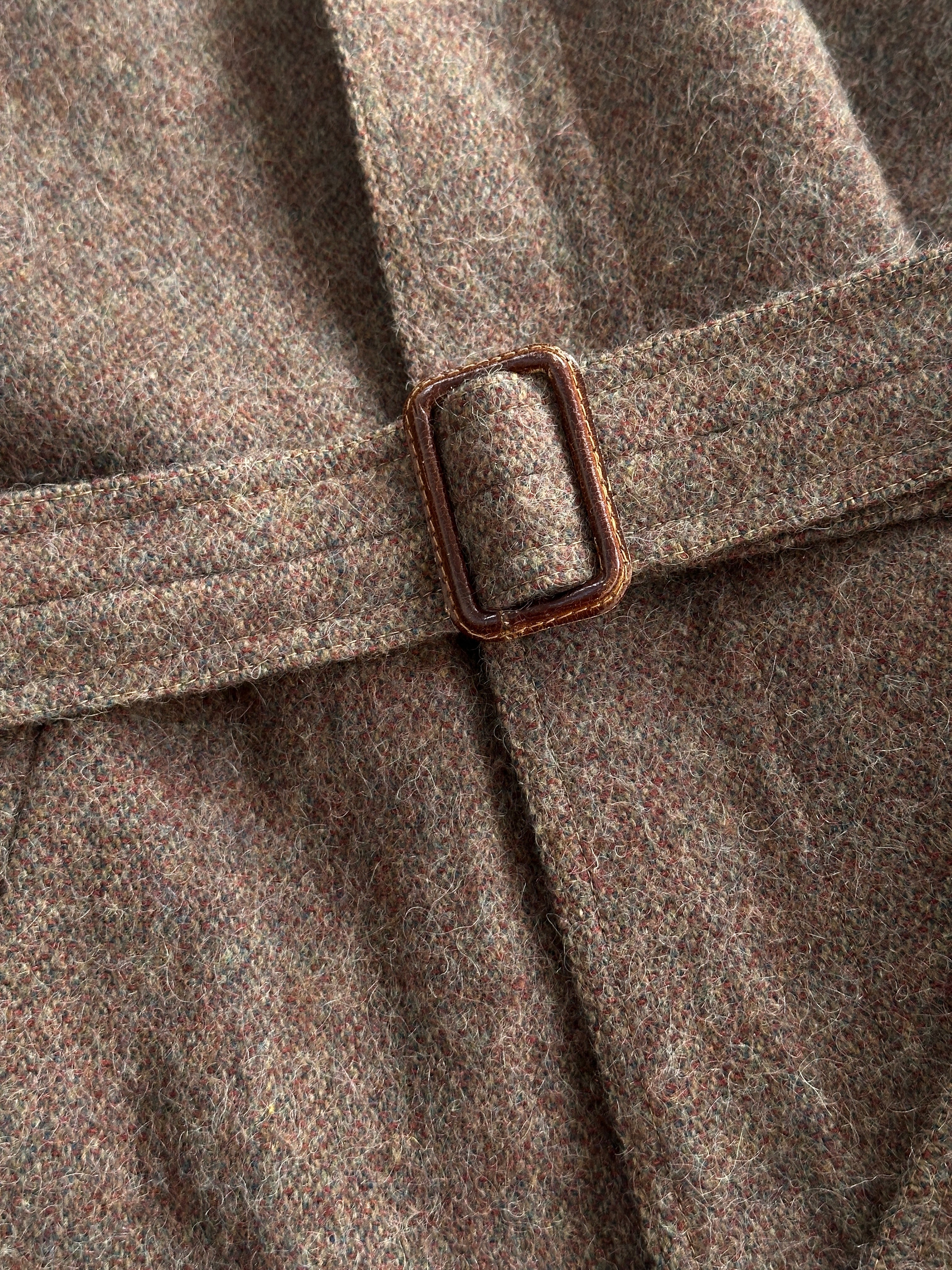 Vintage 1990s Italian wool mohair coat with belt, single-breasted design, in size large, showcasing classic retro style.