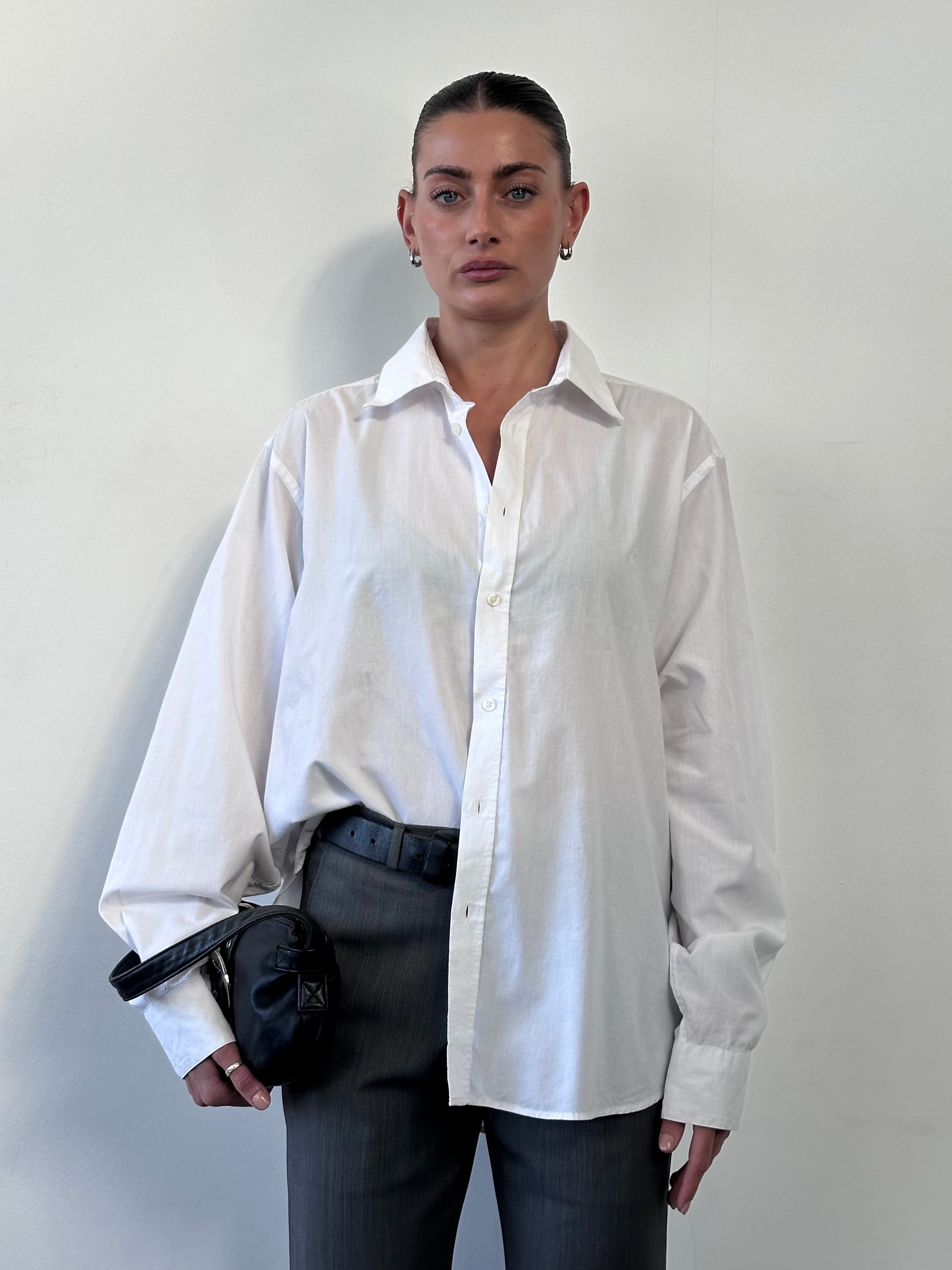 Yves Saint Laurent Pour Homme 2000s cotton logo shirt in XL, featuring a classic design with the YSL logo on the front.