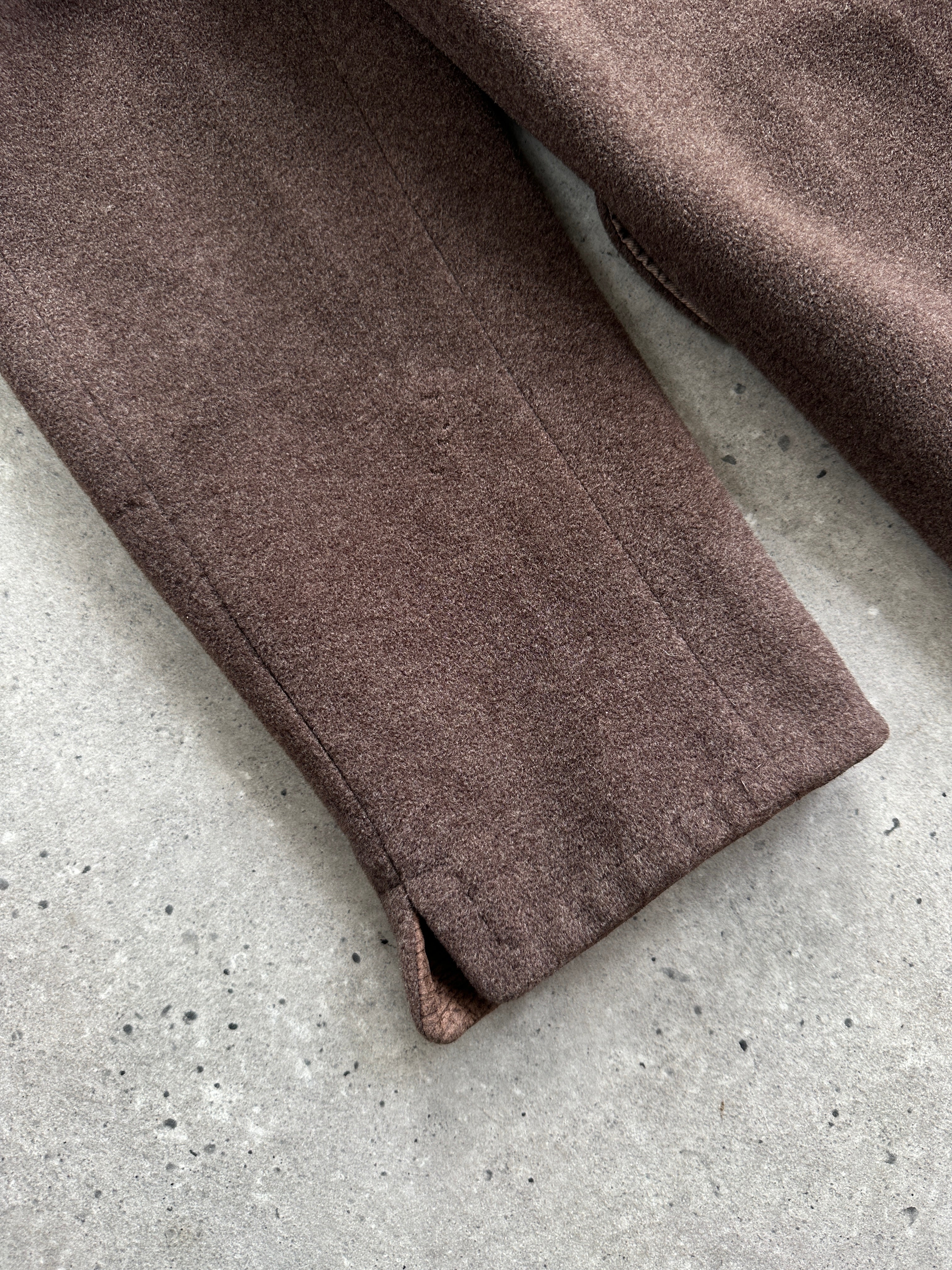 Sportmax 1990s wool double-breasted coat in size M/L, featuring classic tailored design and neutral color.