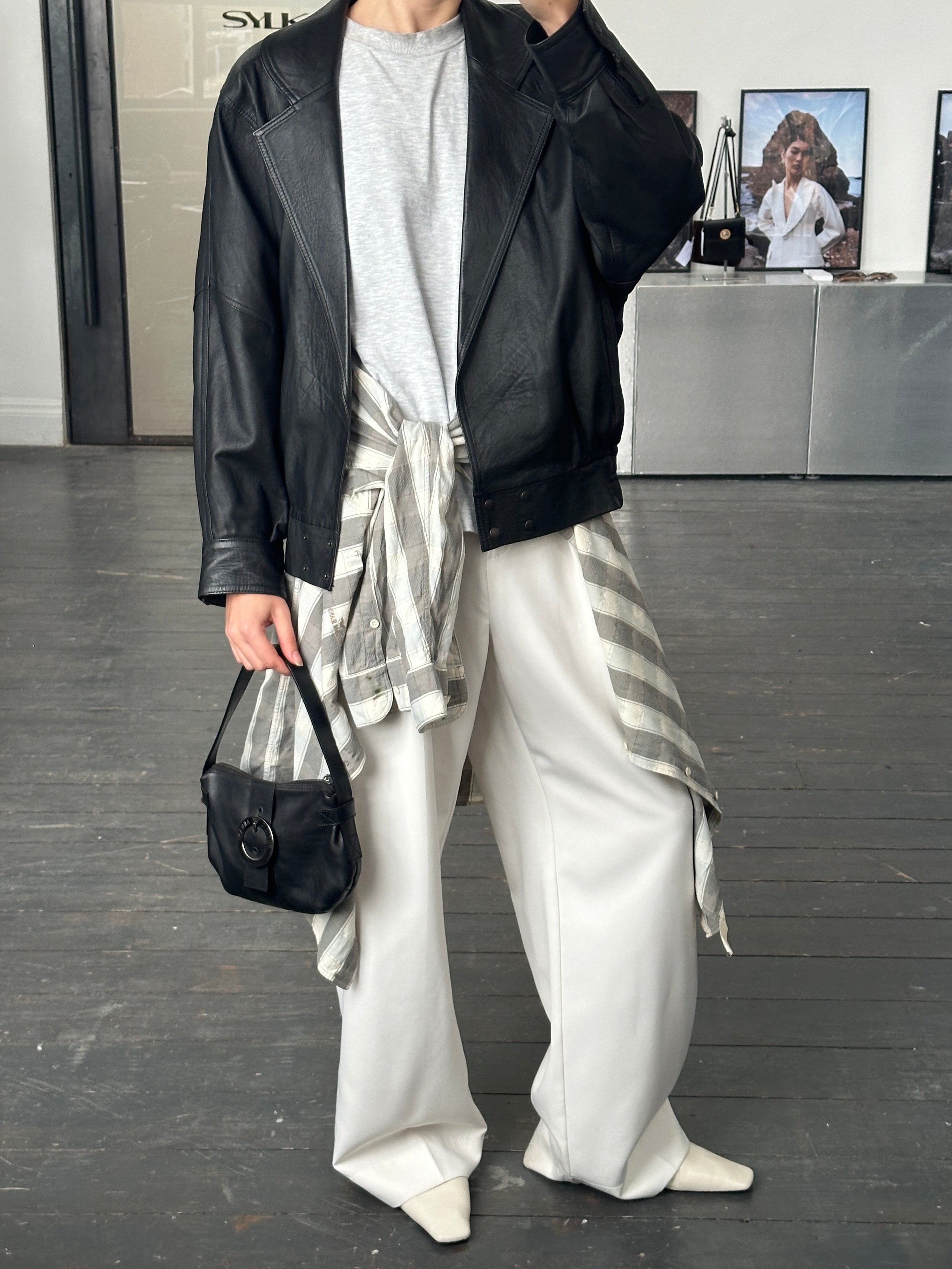 Vintage 1990s Lamb Leather Bomber Jacket - M - SYLK