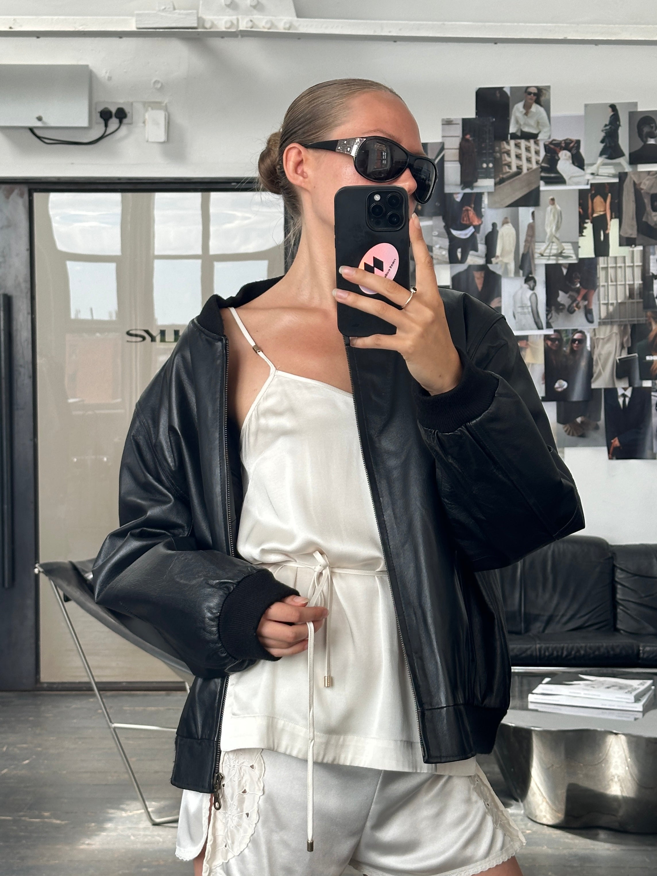 Vintage 1990s Leather Bomber Jacket - L