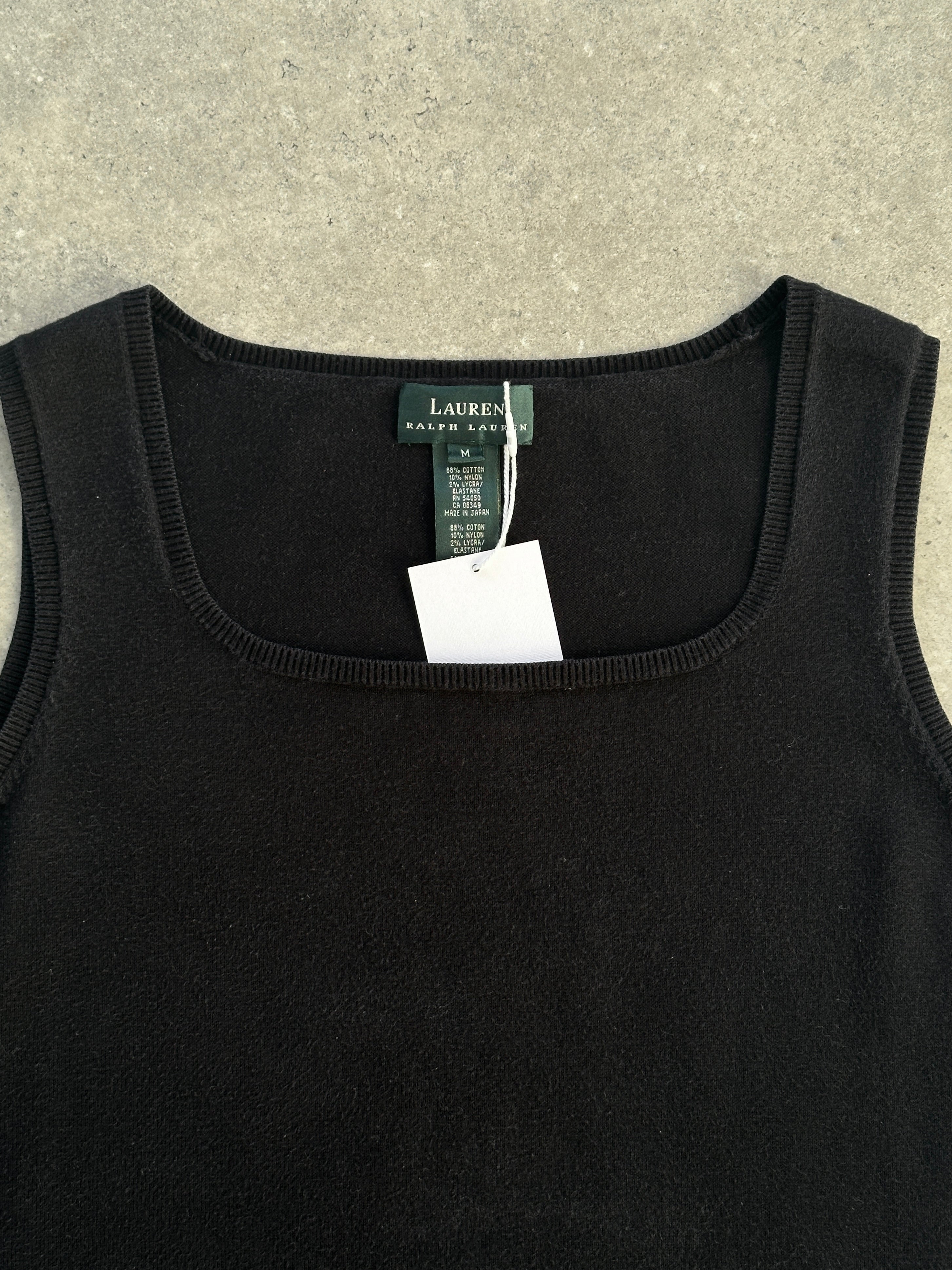 Ralph Lauren men's square neck cotton knitted vest in size M, featuring a classic design and ribbed texture.