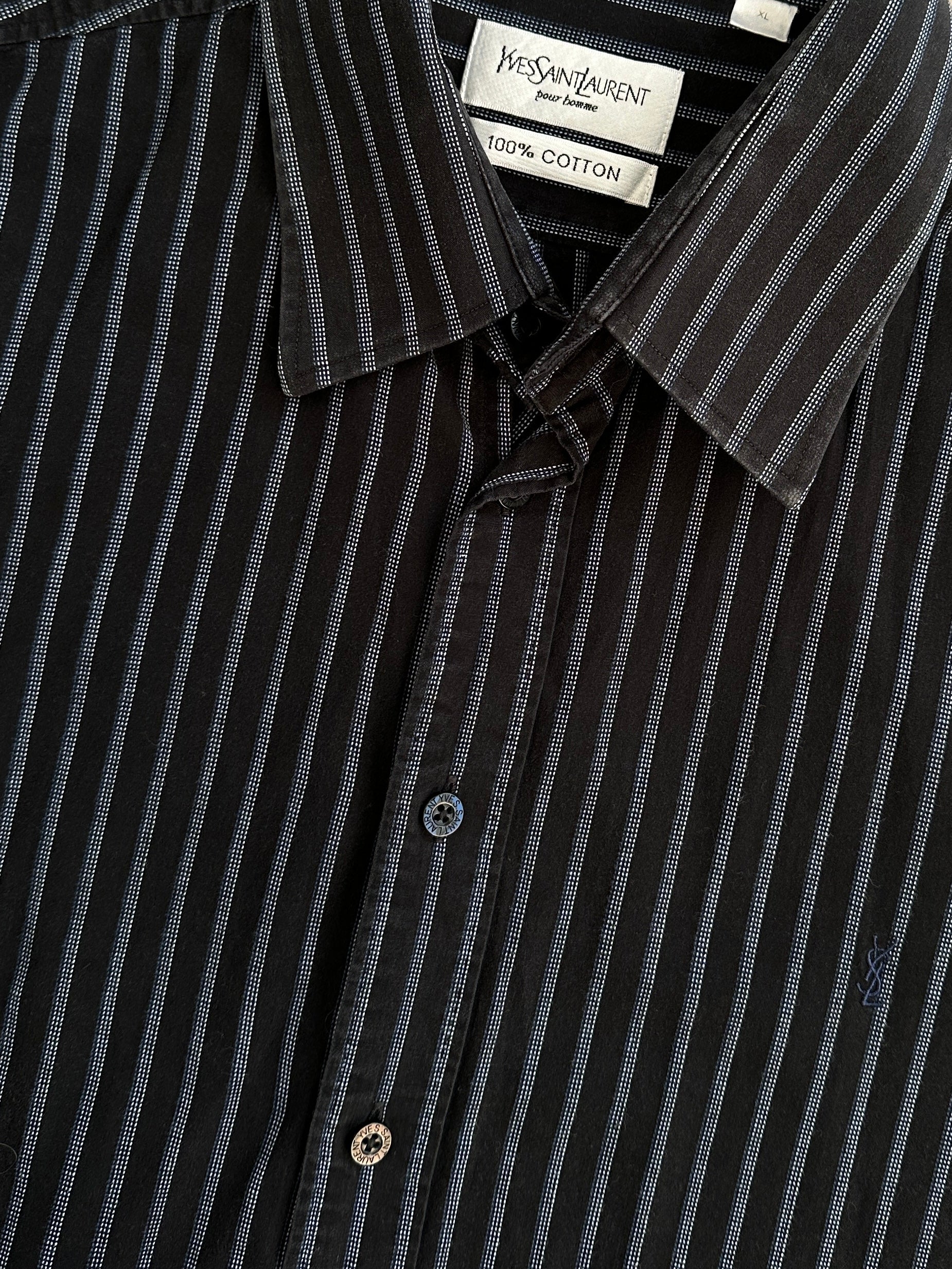 Yves Saint Laurent Pour Homme striped pure cotton logo shirt in XL, featuring a classic design with visible logo detail.