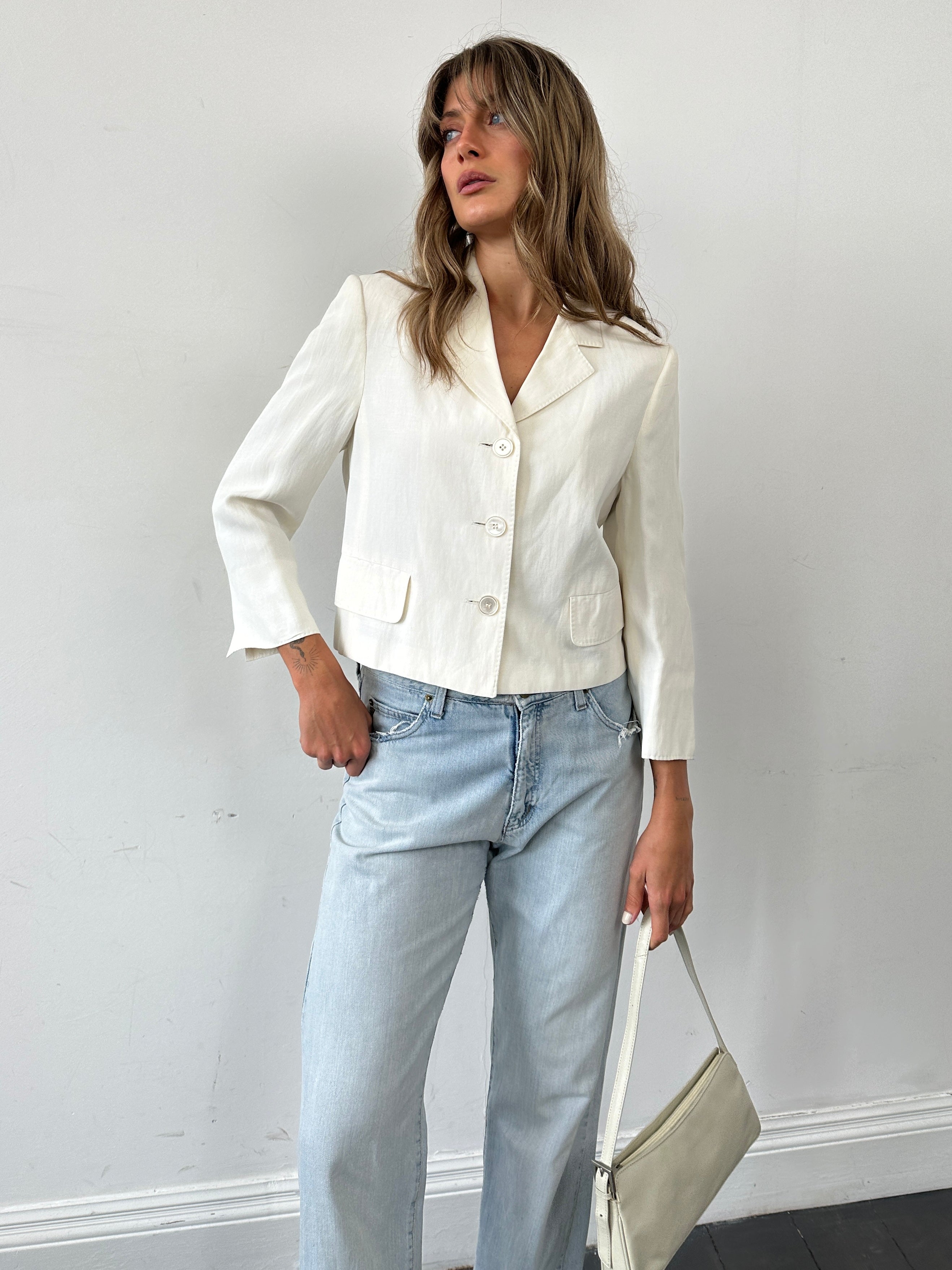 Max Mara Linen Cropped Single Breasted Blazer - M - SYLK