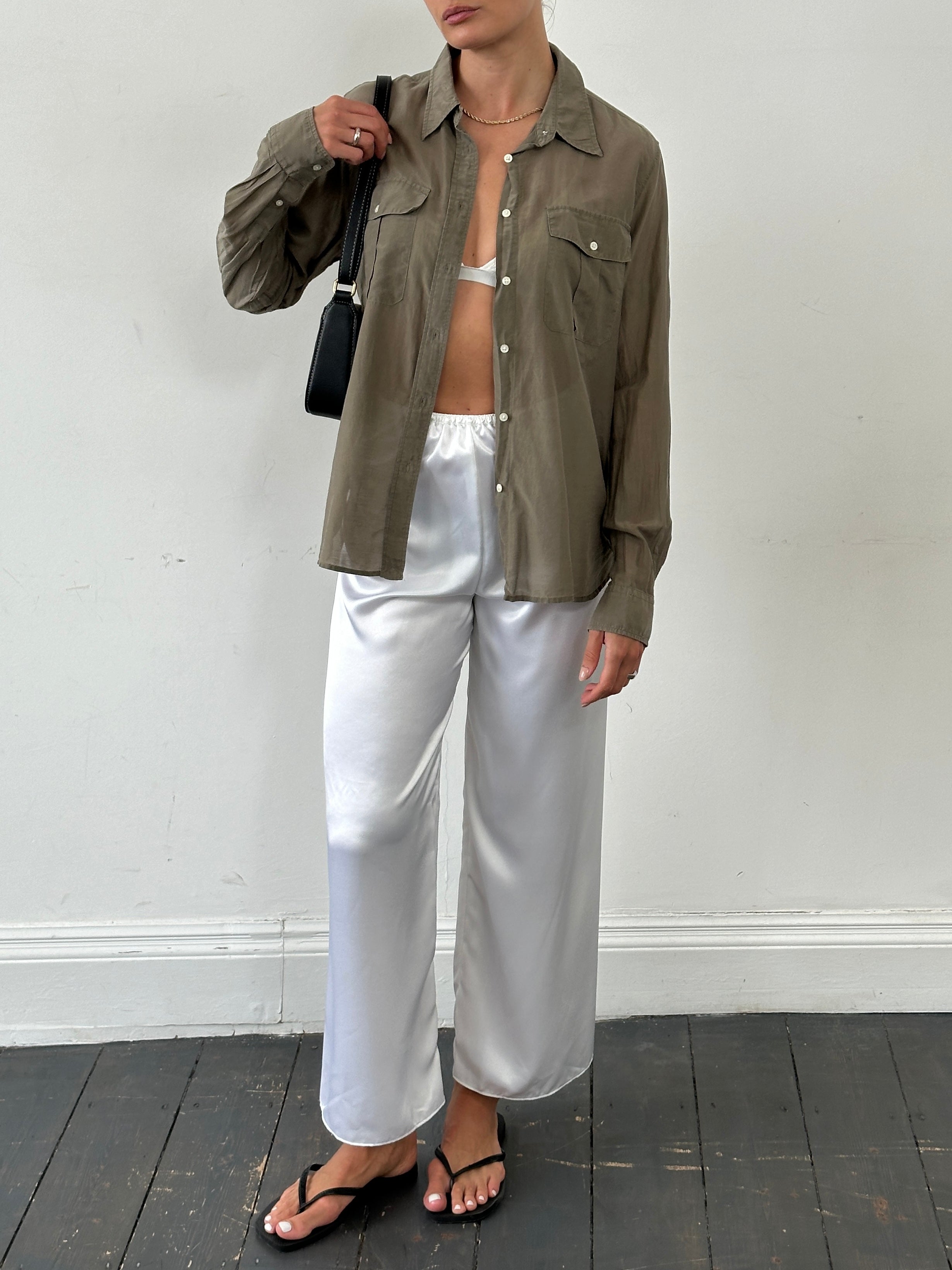 Ralph Lauren silk cotton semi-sheer lightweight shirt in size L, featuring a relaxed fit and classic design.
