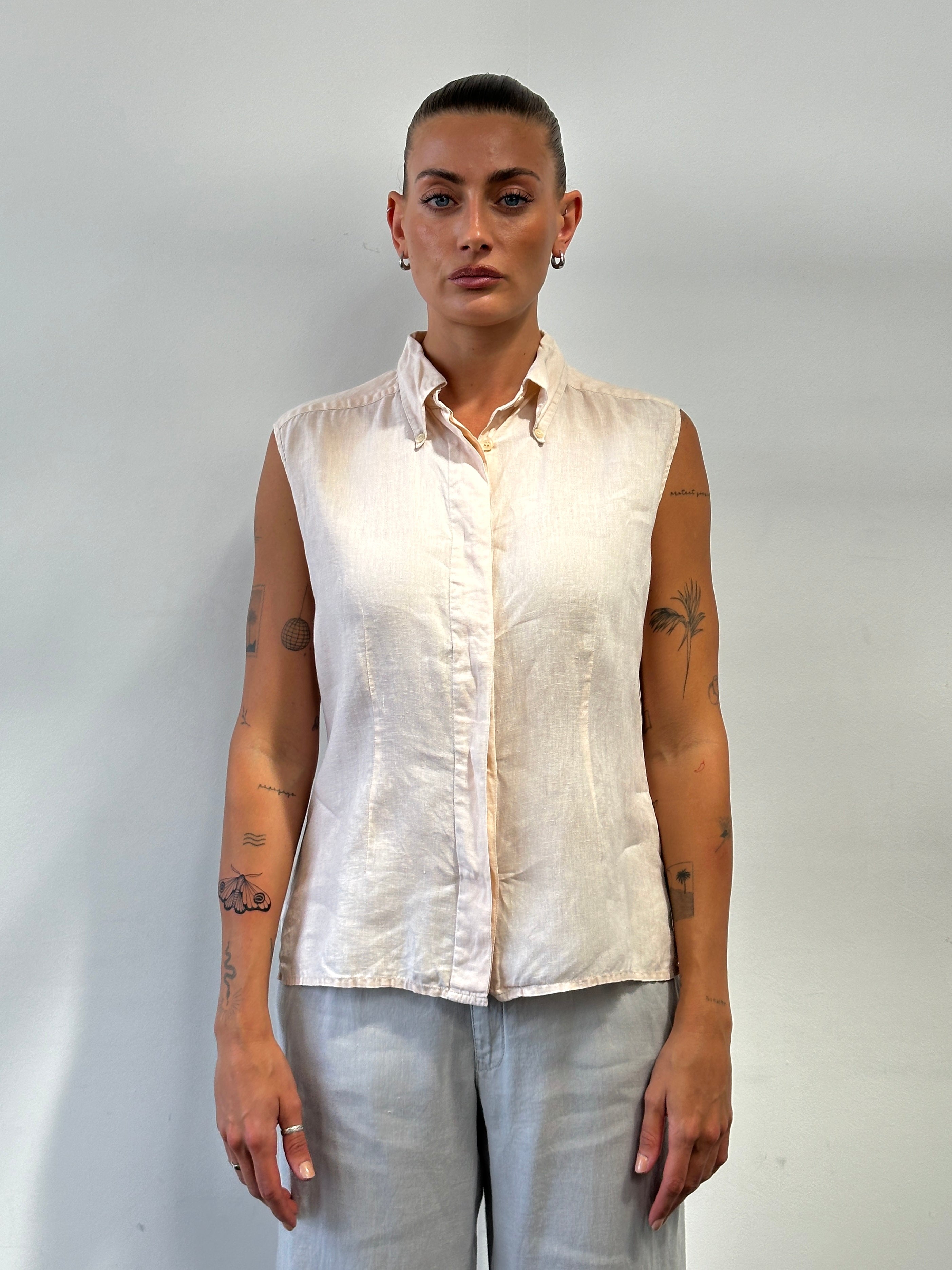 Max Mara Weekend Pure Linen Sleeveless Shirt - M/L - SYLK