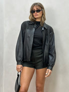 Vintage Ruched Leather Jacket - M - SYLK