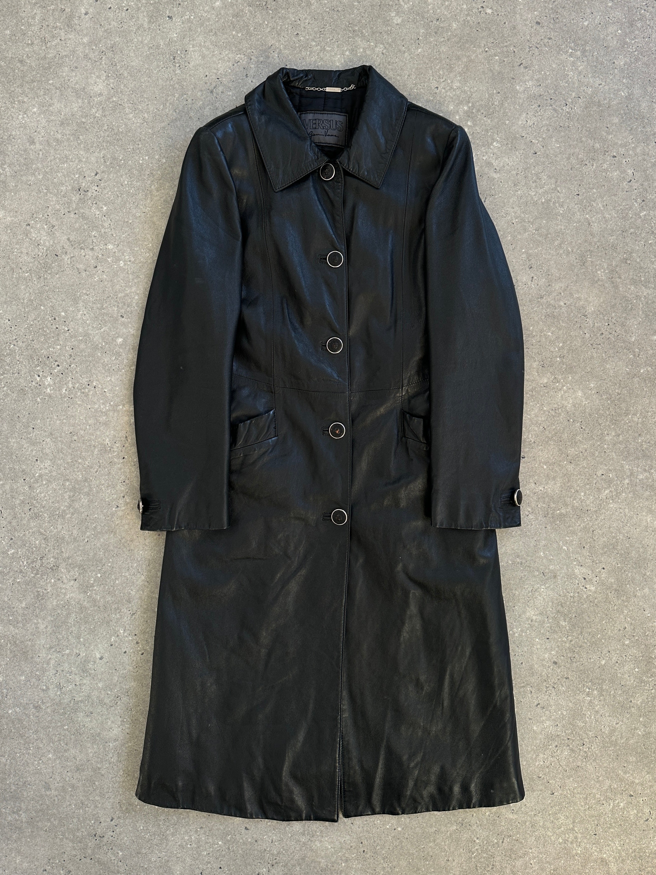 Gianni Versace Versus 1990s Bespoke Lion Head Leather Trench Coat - S - SYLK