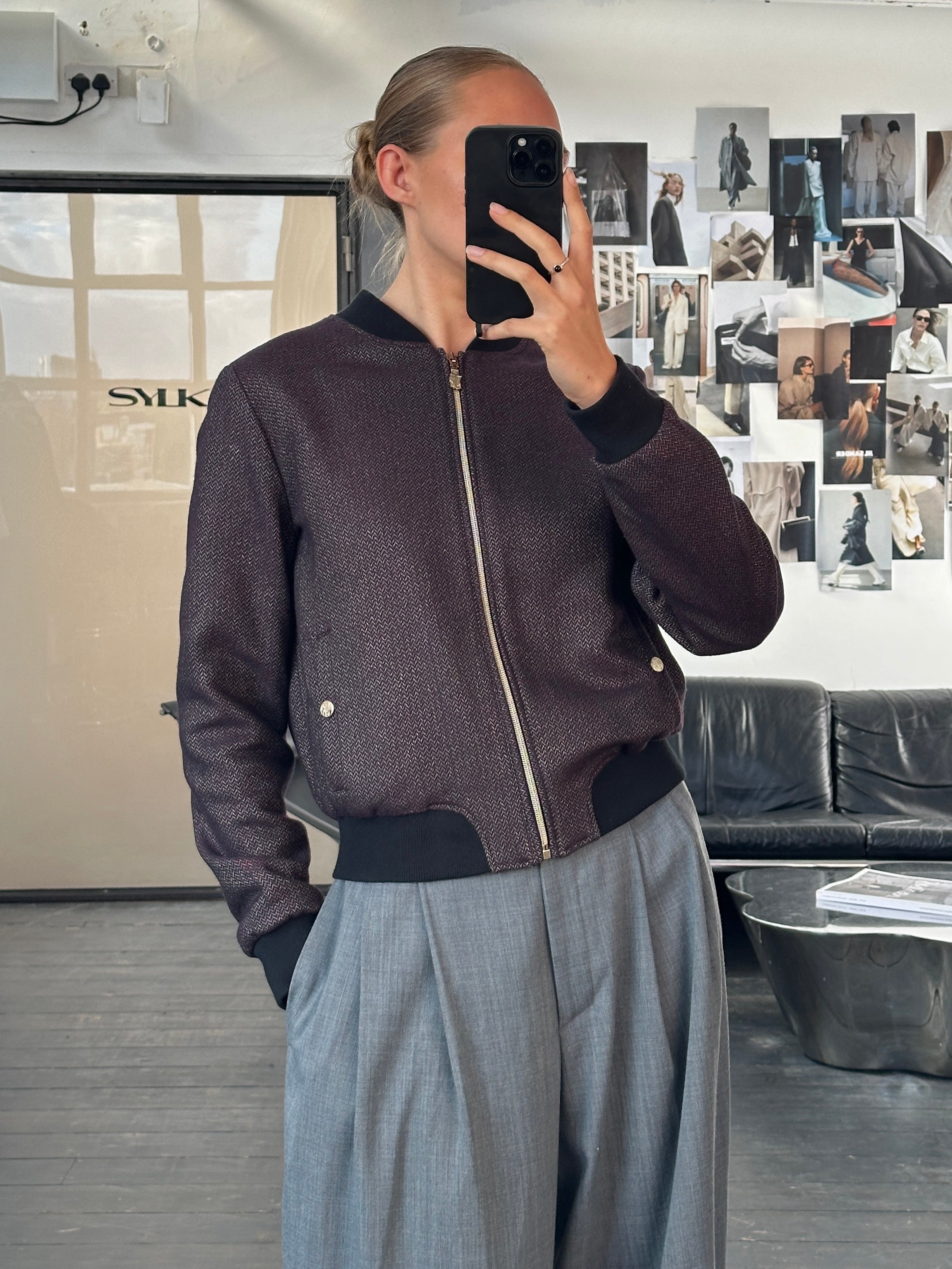 Versace Jeans 2000s Wool Herringbone Bomber Jacket - S/M - SYLK