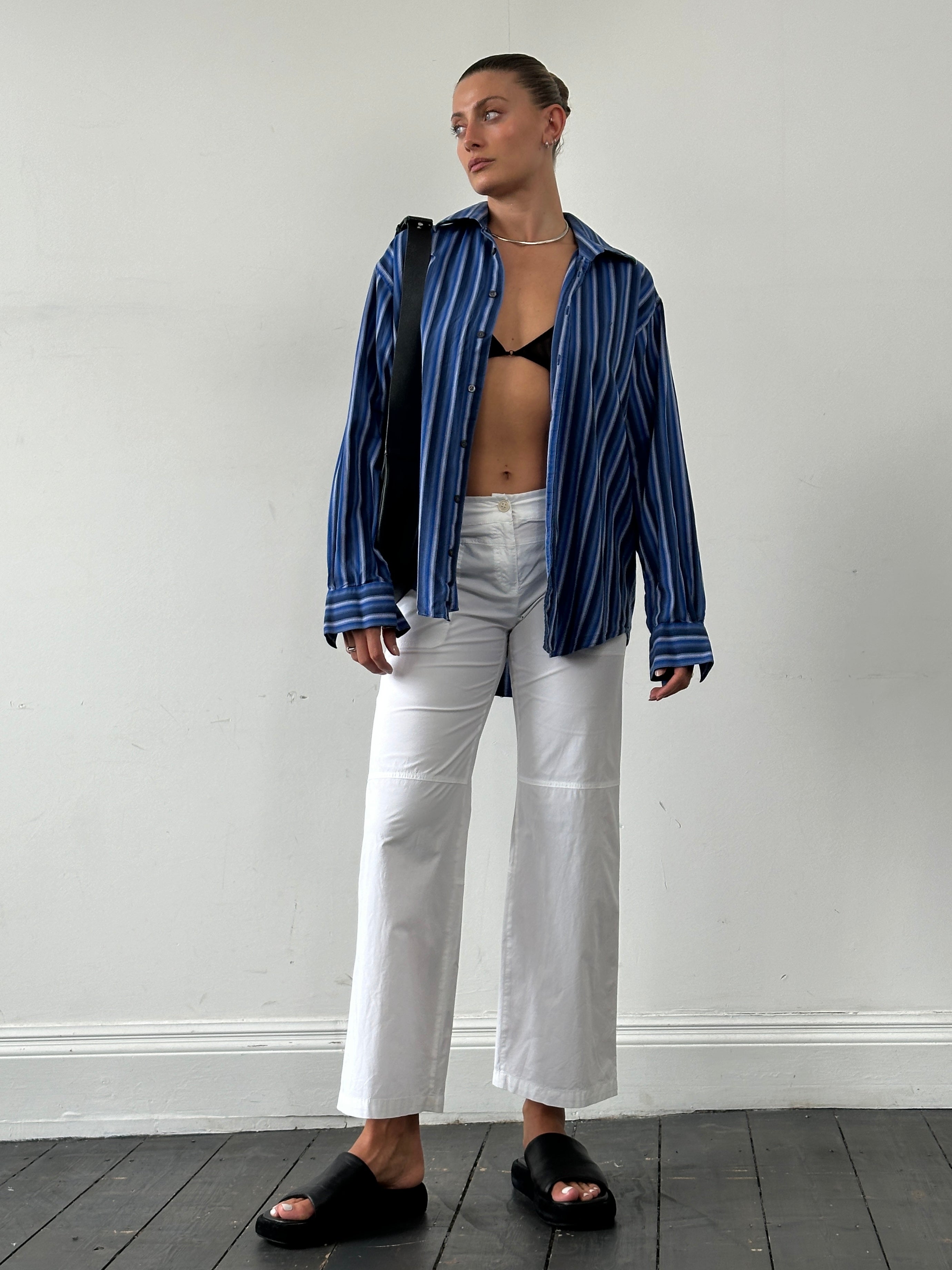 Yves Saint Laurent Pour Homme pure cotton stripe logo shirt in XL, featuring a classic striped pattern and YSL branding.