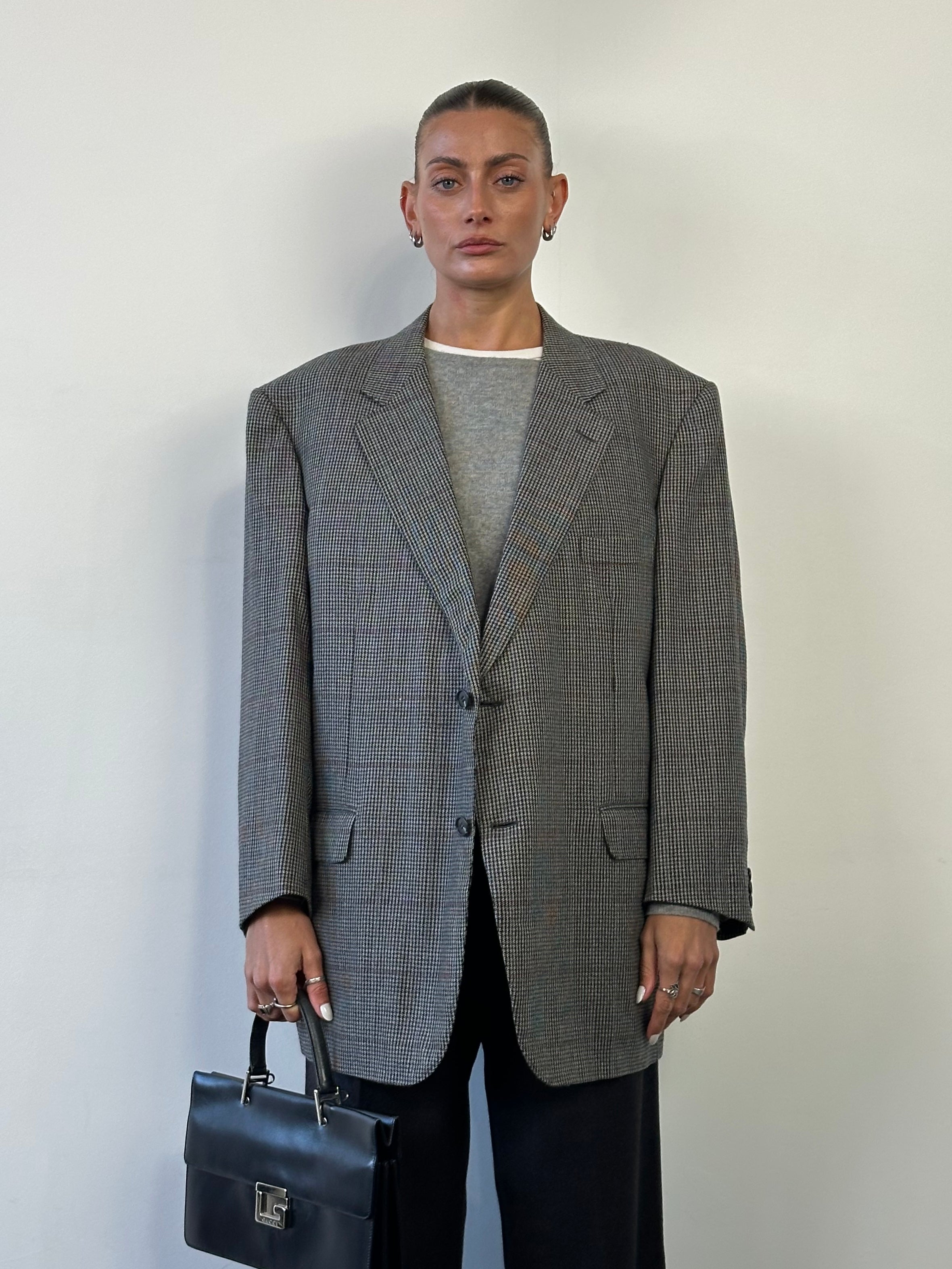 Christian Dior Monsieur wool dogtooth blazer in 50R/XXL, single-breasted style with notch lapel and tailored fit.