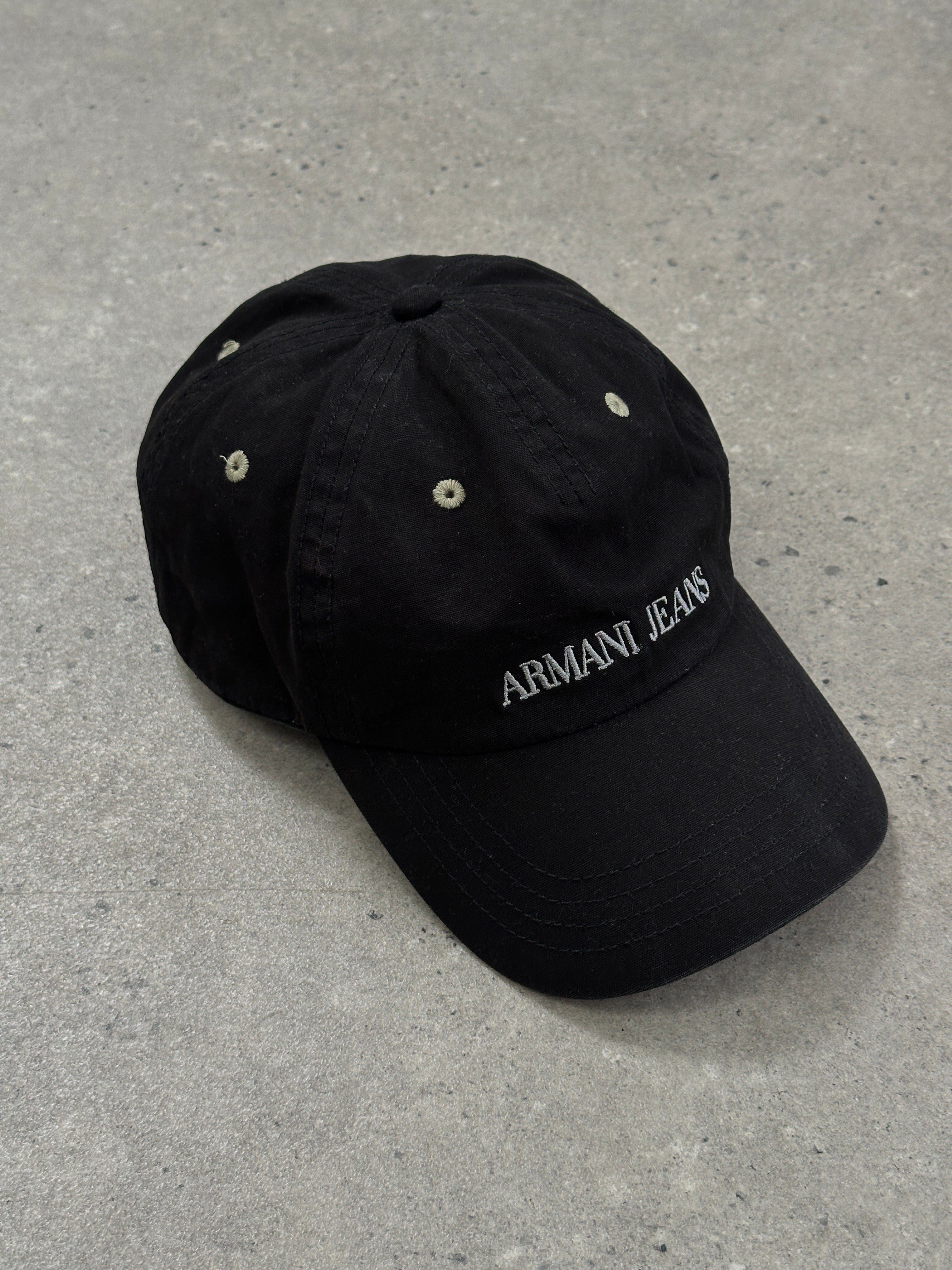 Armani Jeans pure cotton logo cap featuring a classic hat design with the Armani brand logo on the front.