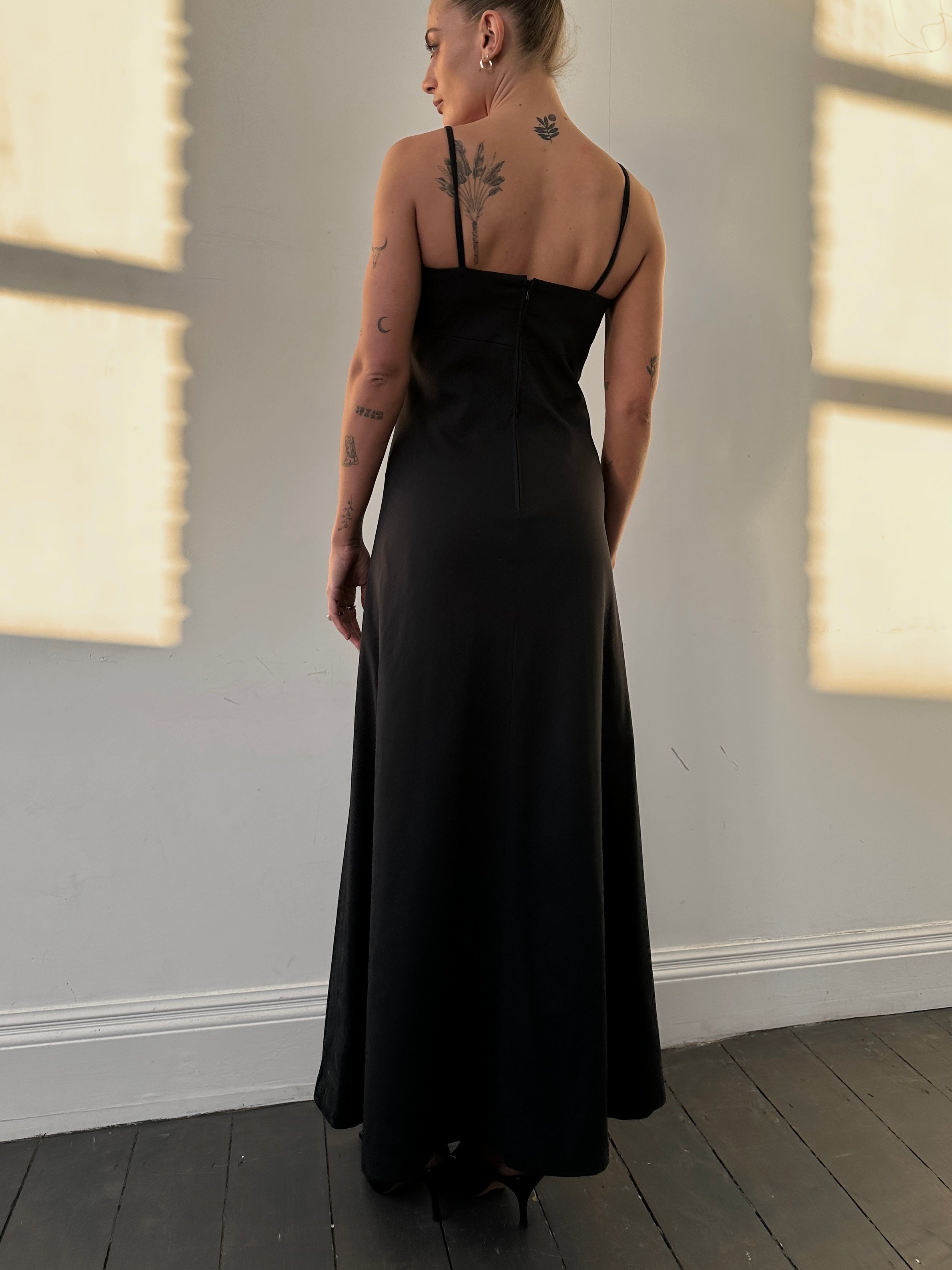 Vintage floor length fitted cami dress in a vintage style, S/M, with a sleek, elegant silhouette and classic design.