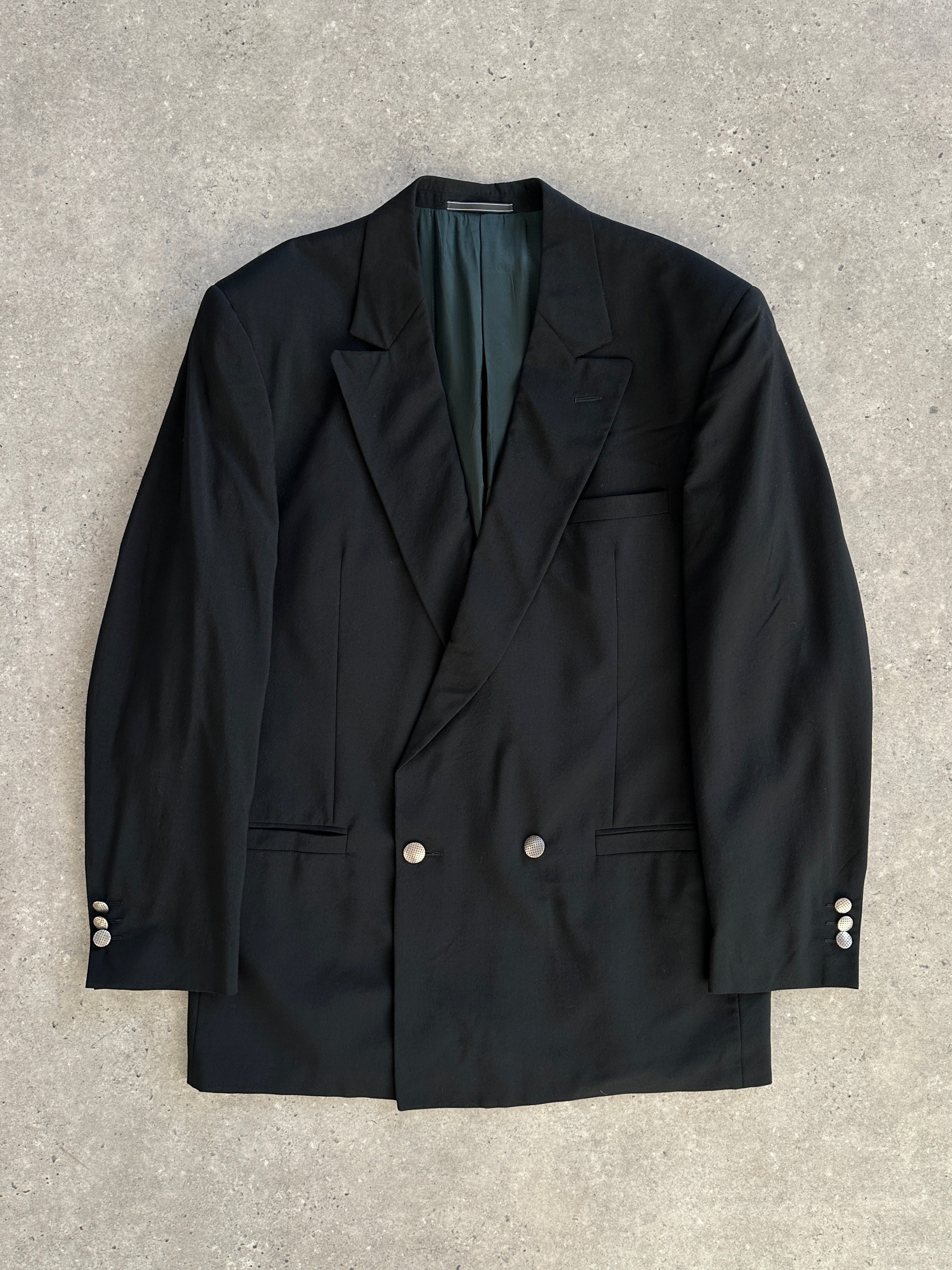 Versace Classic V2 pure wool double-breasted blazer in size L, tailored fit with notch lapels and button closure.