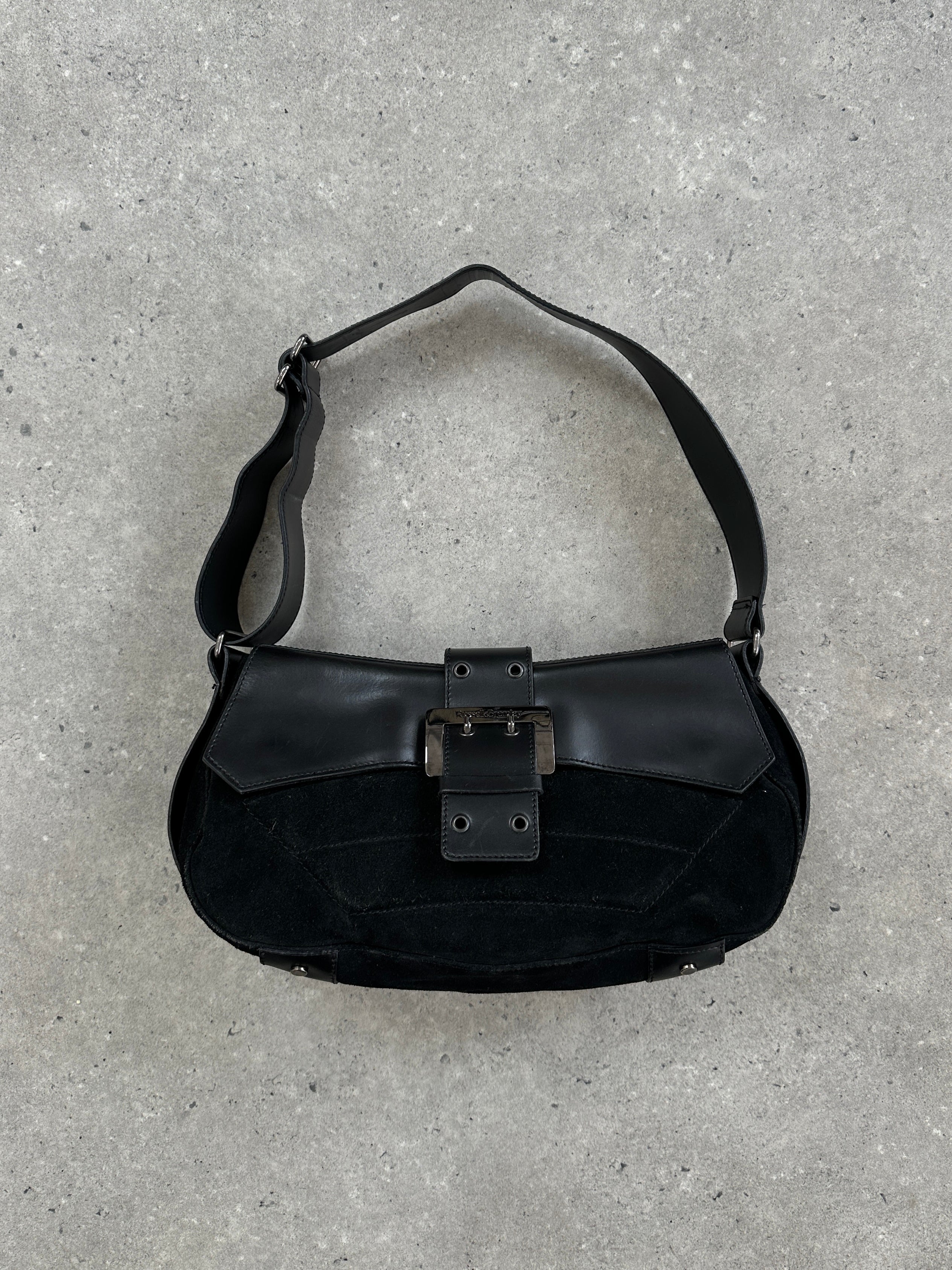 Vintage Russell & Bromley 00s leather suede shoulder bag with sleek design and classic craftsmanship.