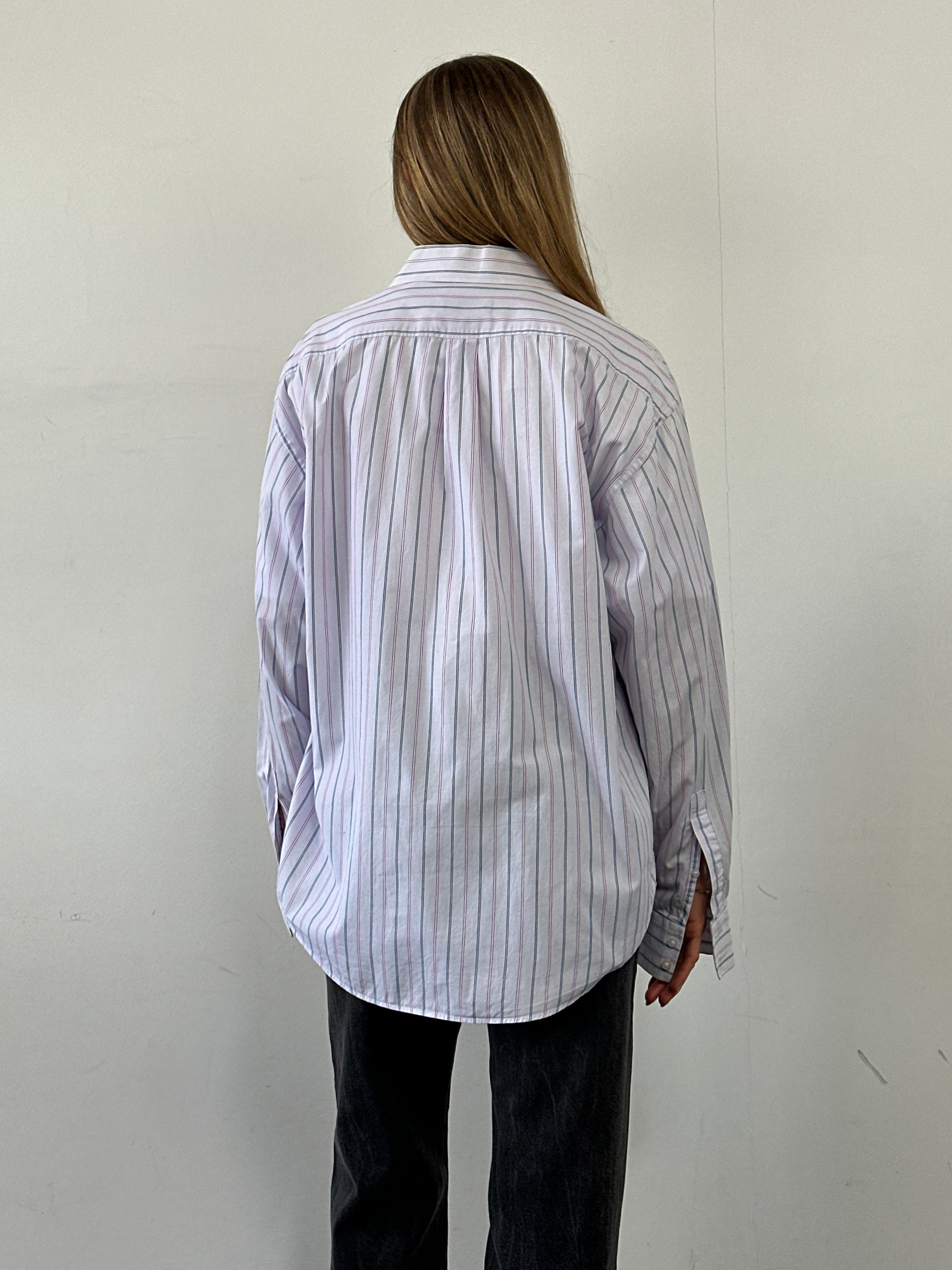 Yves Saint Laurent Pour Homme stripe pure cotton logo shirt in XL with blue and white horizontal stripes and classic collar.