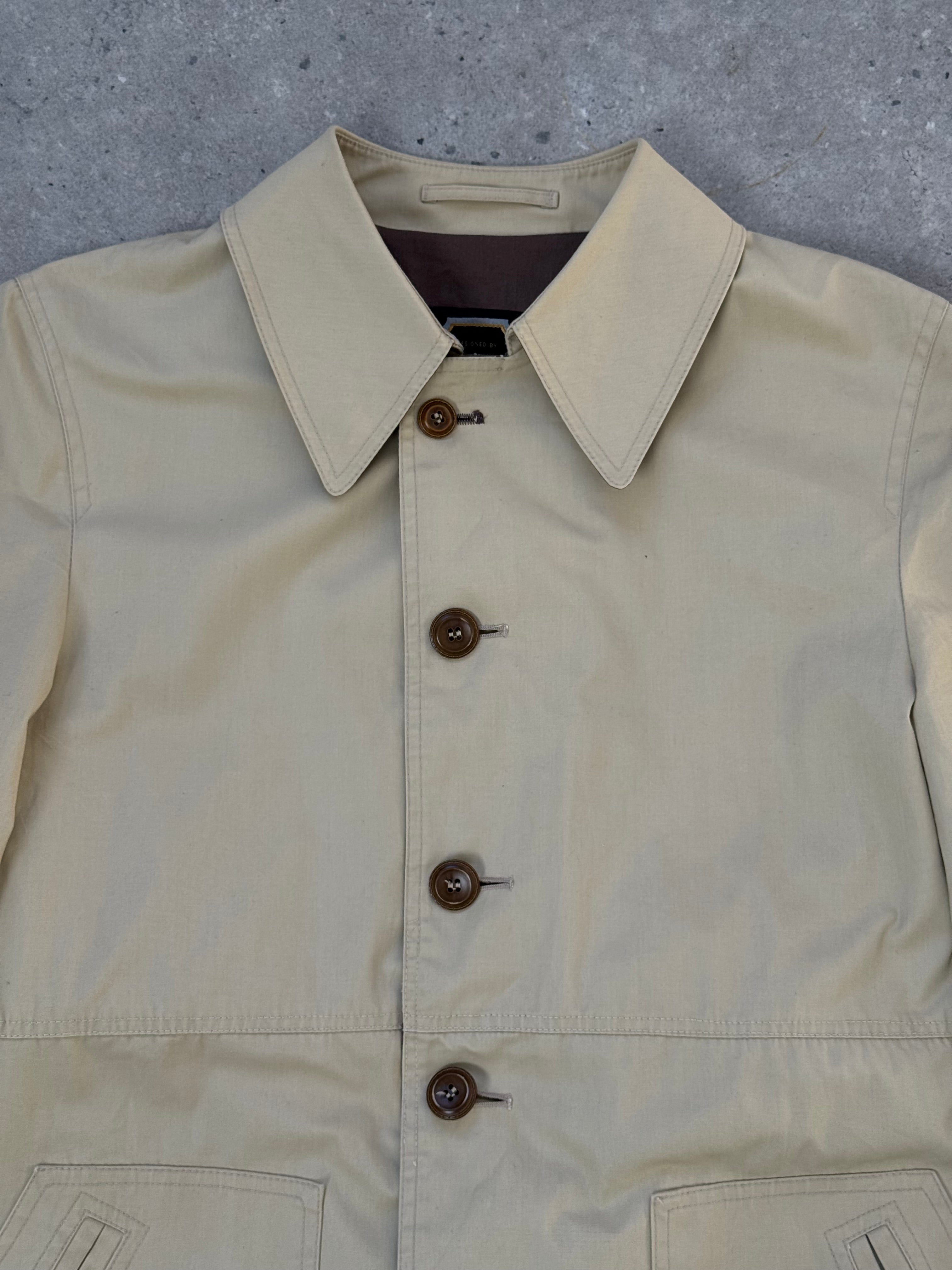 Christian Dior Paris 1980s cotton belted trench coat, stylish beige coat with classic collar and button details, size M