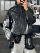 Vintage 1990s High Neck Leather Bomber Jacket - XL - SYLK