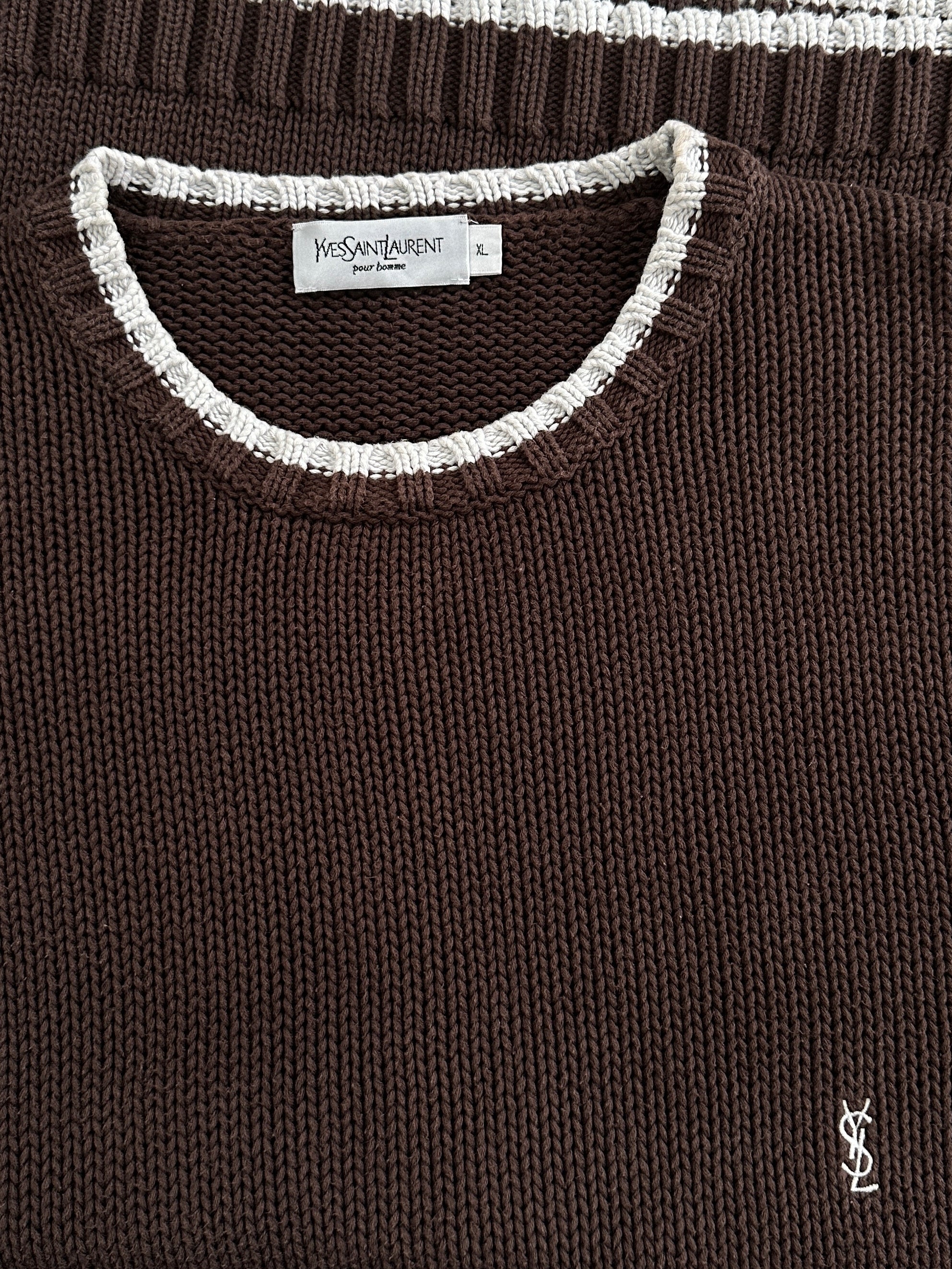 Yves Saint Laurent men's XXL pure cotton knitted logo jumper in black, featuring the iconic YSL logo on the front.
