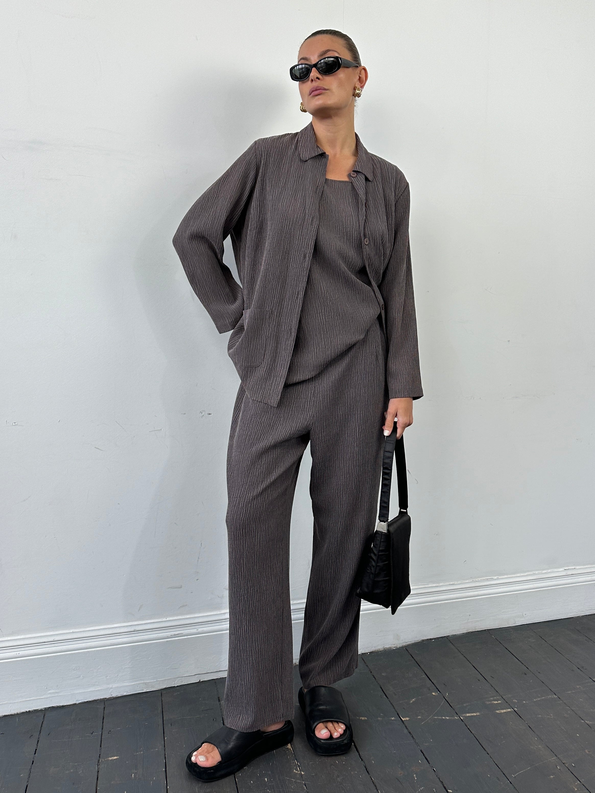 St Michael textured cupro two-piece set in XL/W32 with a sophisticated, lightweight fabric design.
