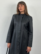 Vintage 1990s High Neck Leather Trench Coat - SYLK