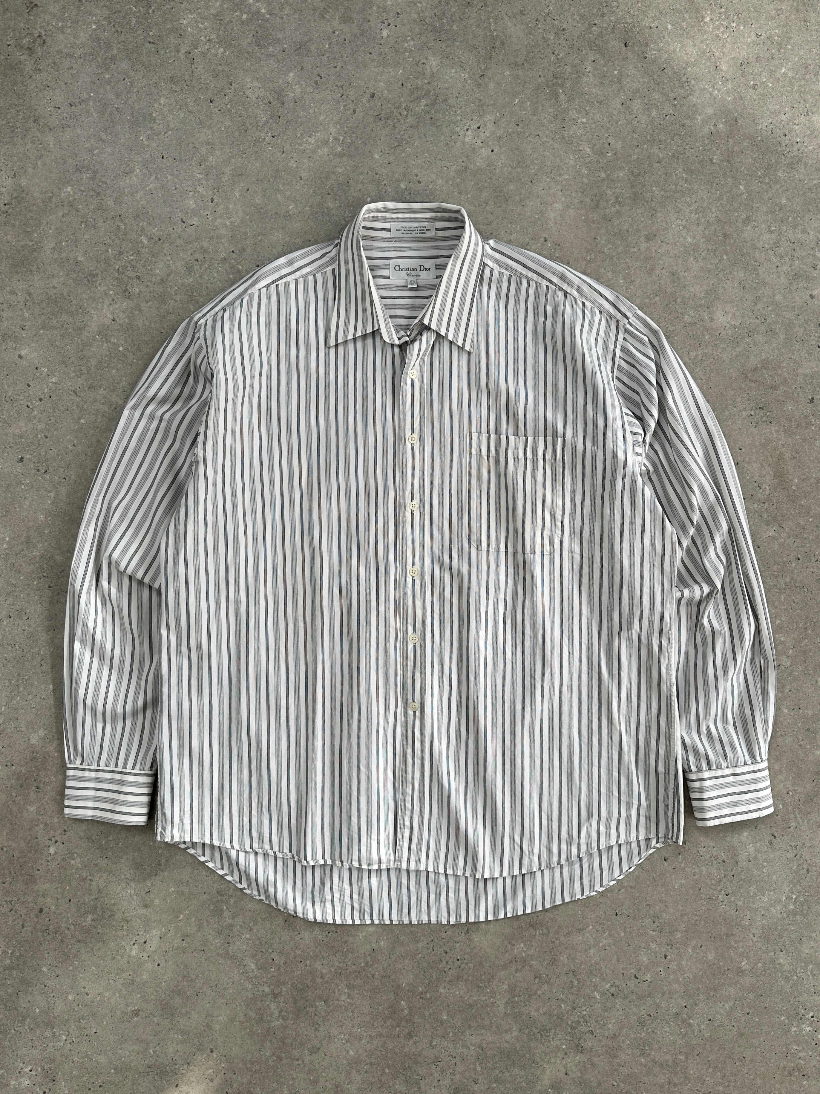 Christian Dior striped pure cotton shirt in XL, featuring a classic button-up design and tailored fit.