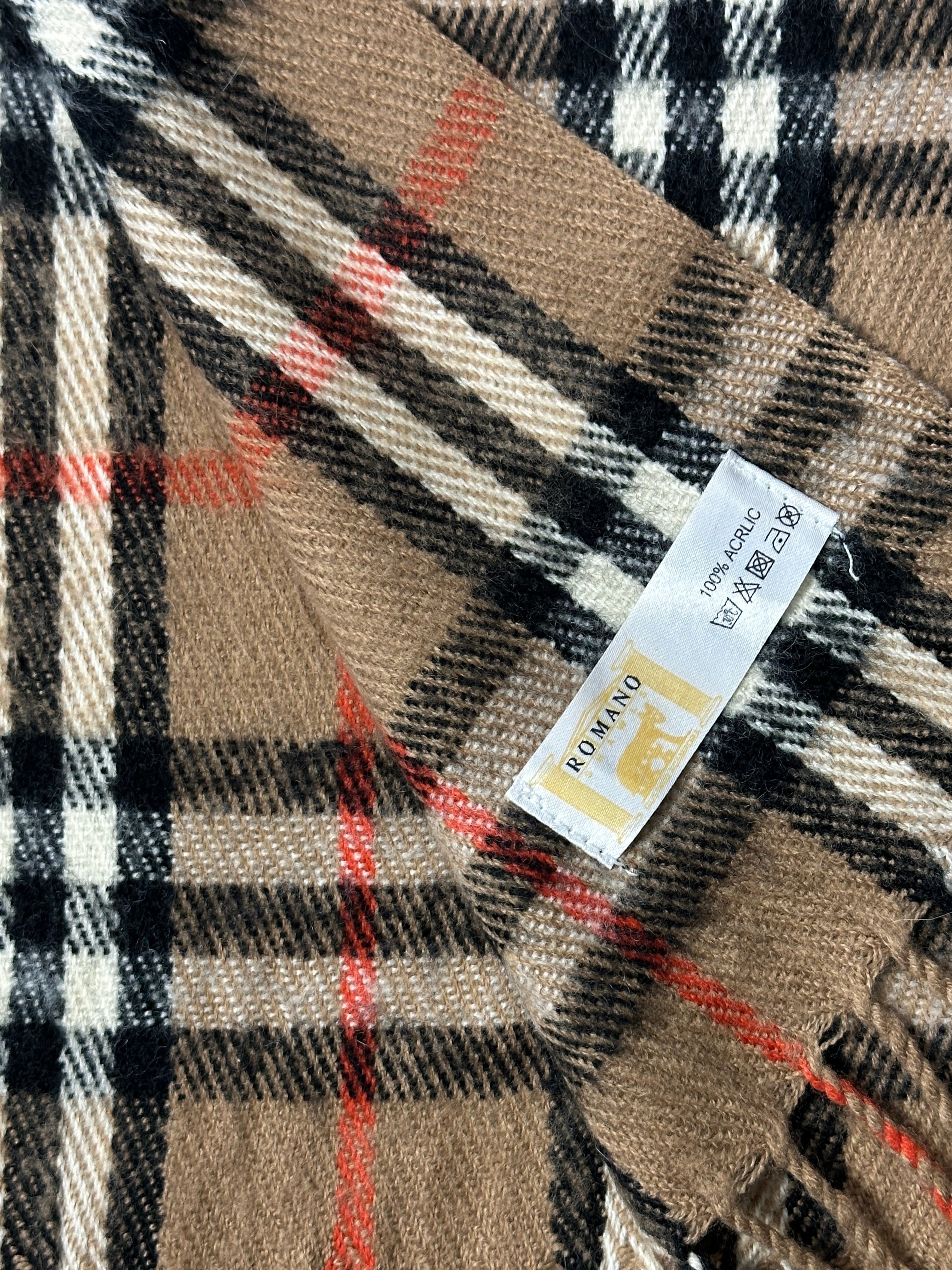Vintage Nova Check Scarf featuring classic red and black plaid pattern, soft fabric, and stylish design.