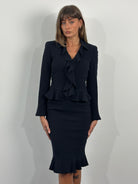 Escada 1990s Pure Wool Ruffle Skirt Suit - S W26 - SYLK