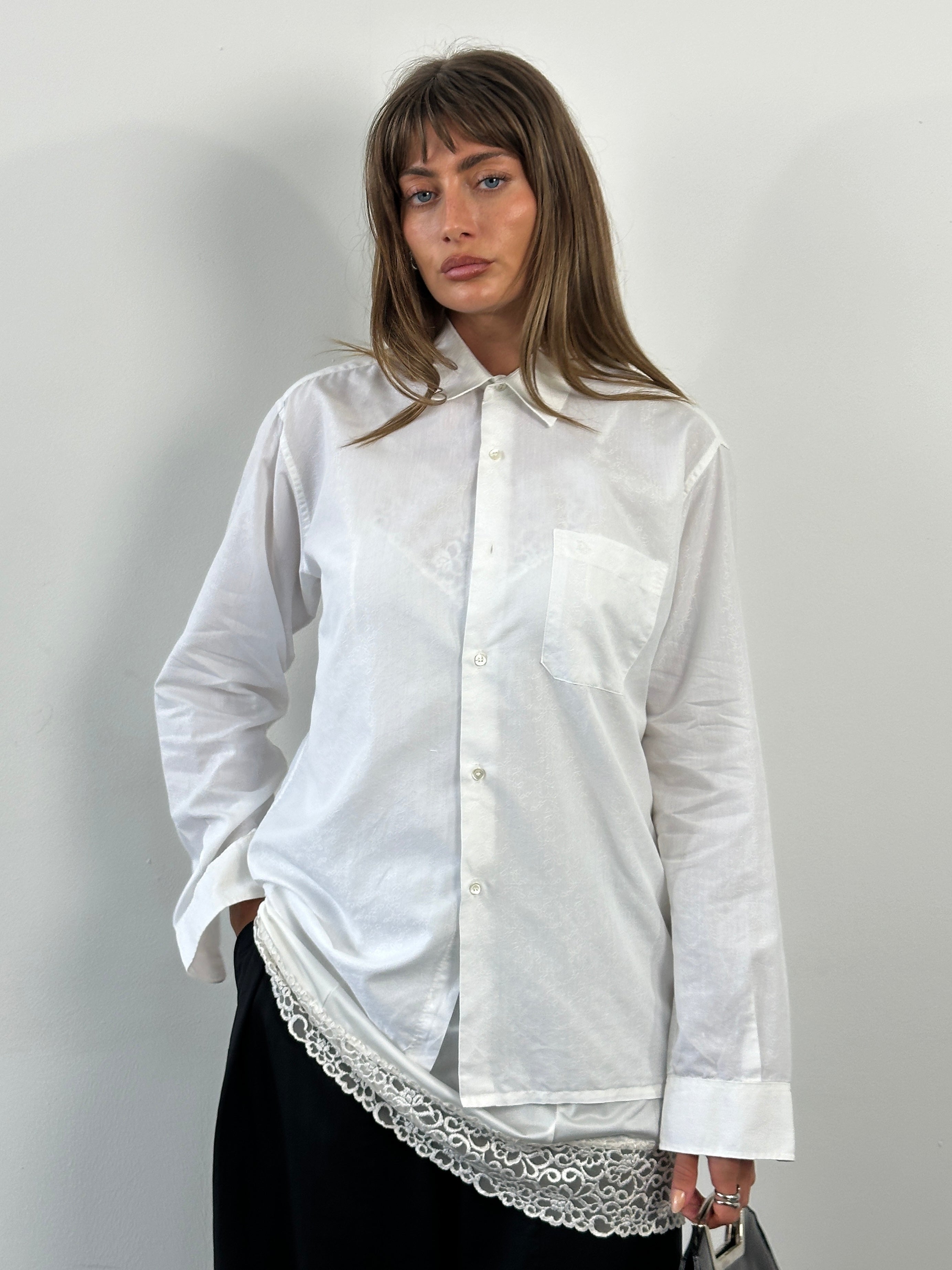 Christian Dior Monsieur Paris 1990s cotton textured logo shirt in size M/L, featuring a classic design and Dior branding.