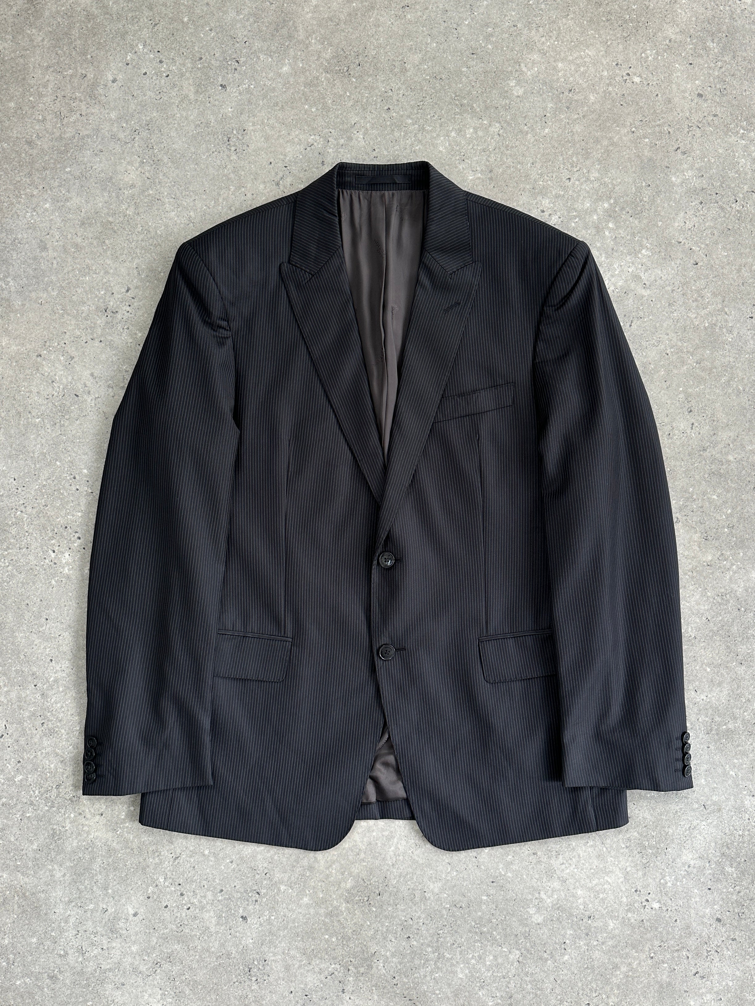 Versace Collection stripe wool blazer in size 40R/L, single-breasted, tailored fit with classic lapel and button closure.