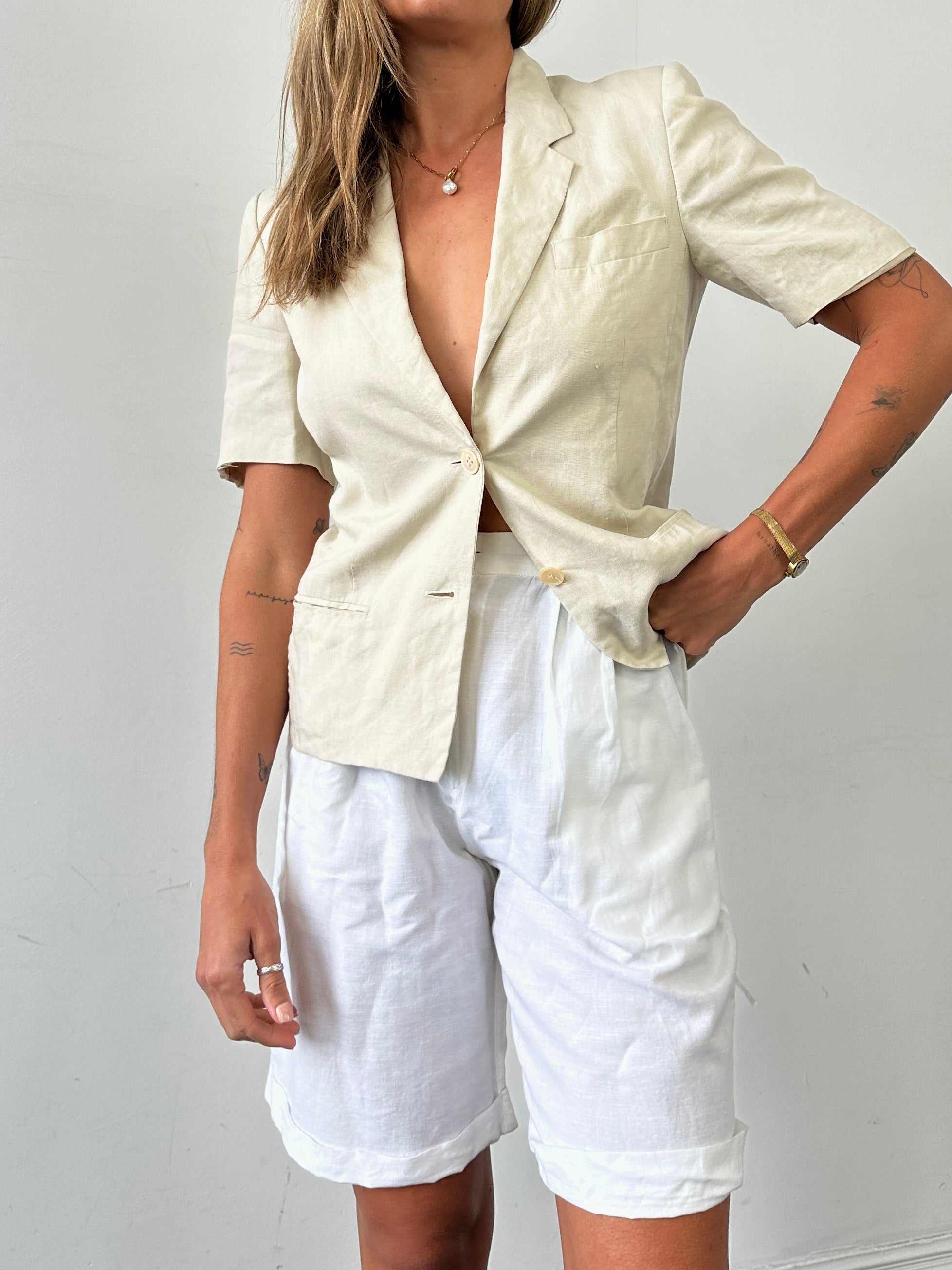 Max Mara Pure Linen Short Sleeve Blazer - S/M - SYLK