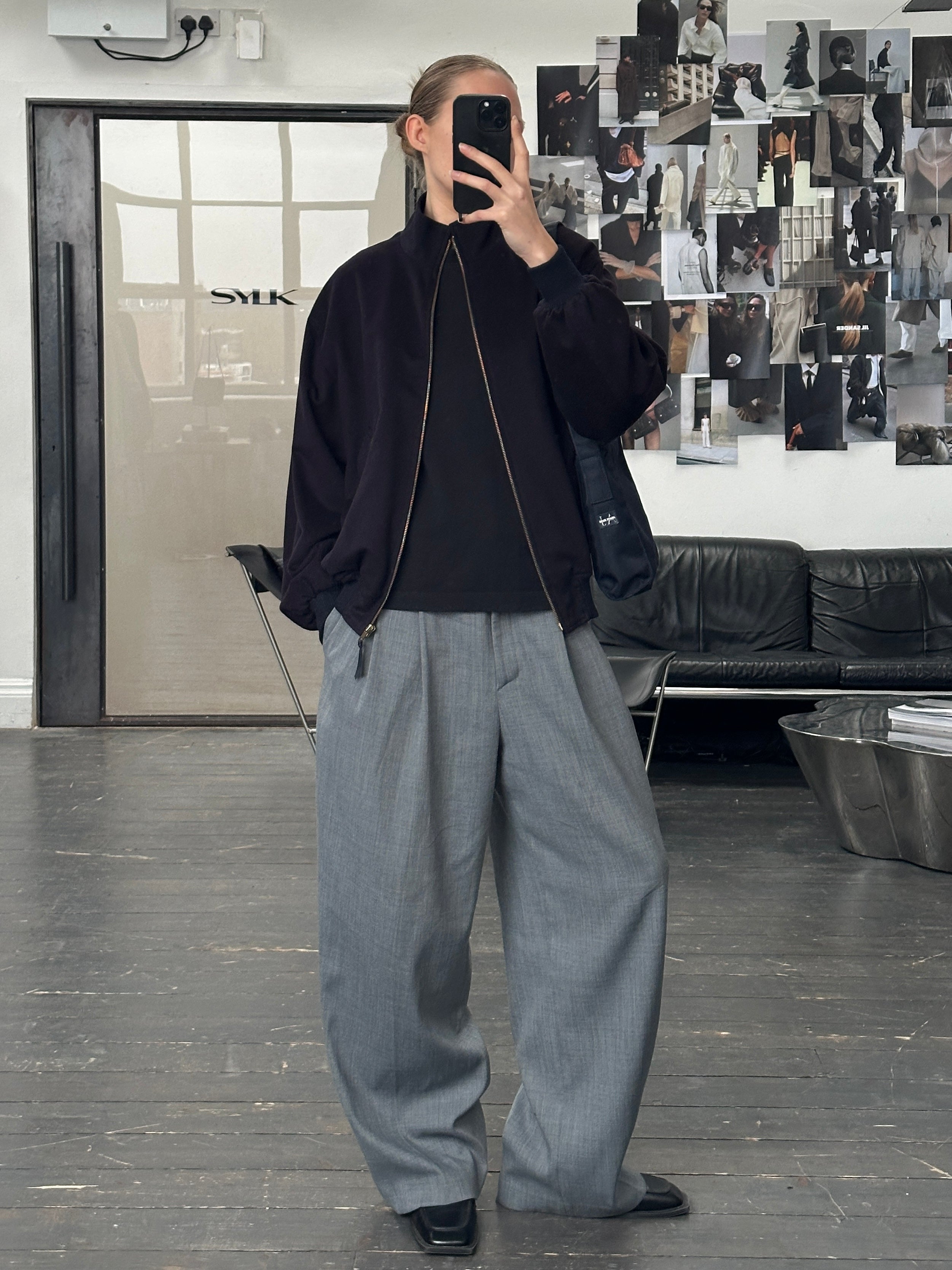 Faconnable 1980s pure wool high neck bomber jacket in size M, featuring a classic design and high-quality craftsmanship.
