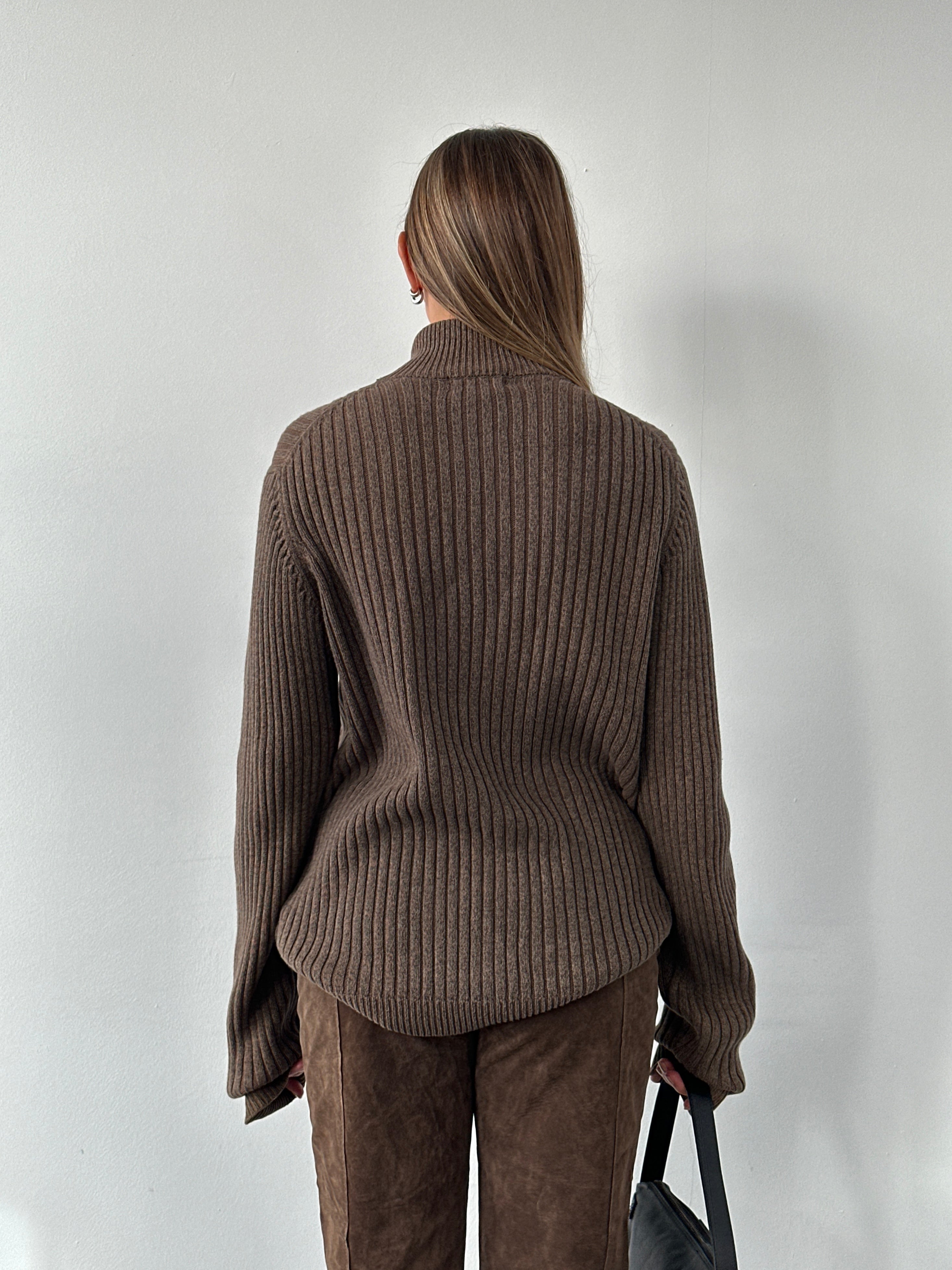 Calvin Klein jeans 2000s pure cotton ribbed half zip sweater in XL, featuring a high collar and textured knit fabric.