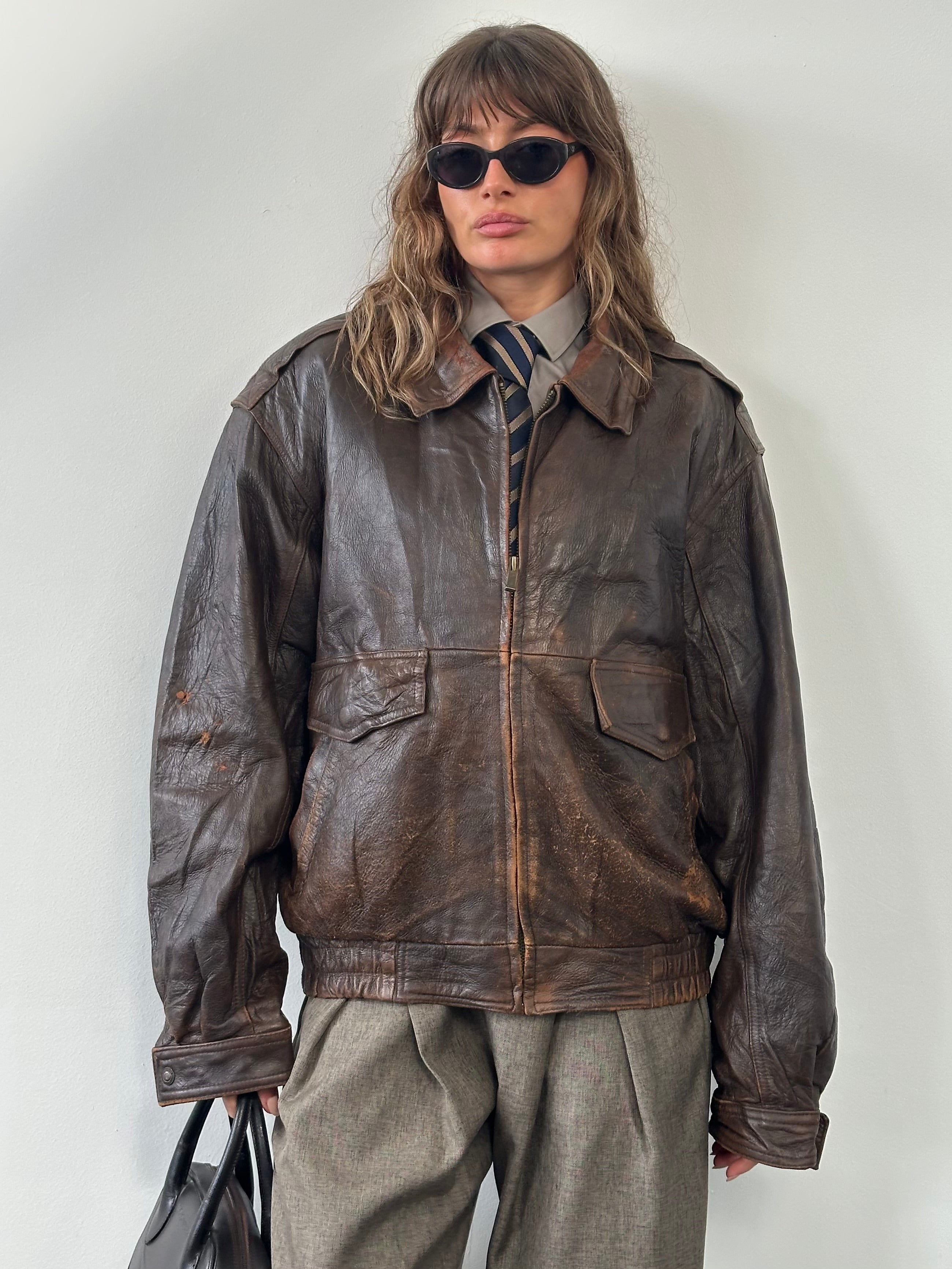 80s〜90s BALMAIN leather bomber jacket L Pierre Balmain Metallic