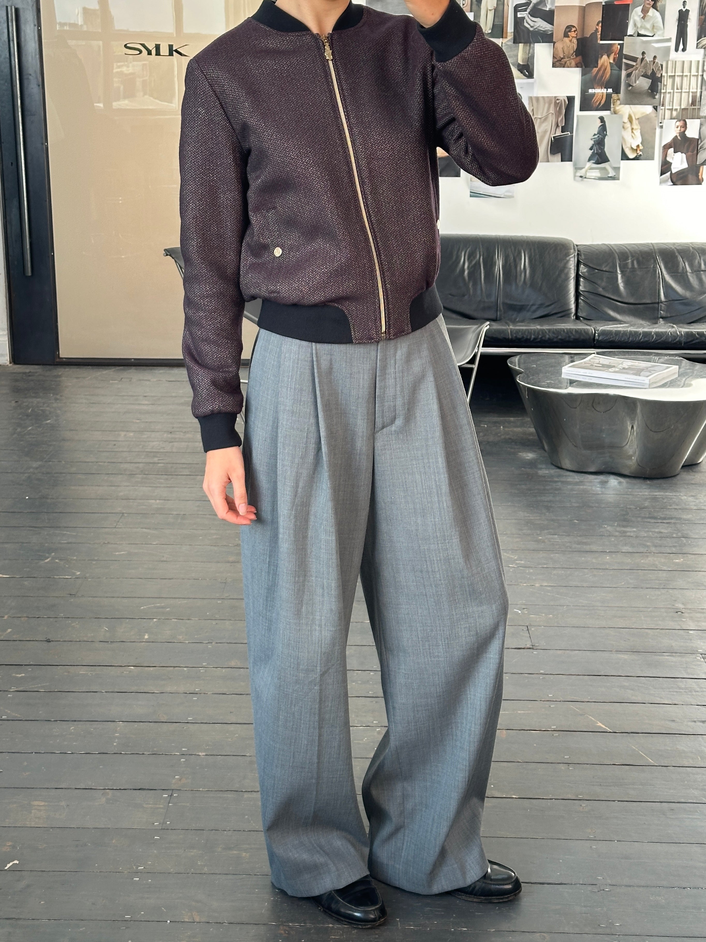 Versace Jeans 2000s Wool Herringbone Bomber Jacket - S/M - SYLK