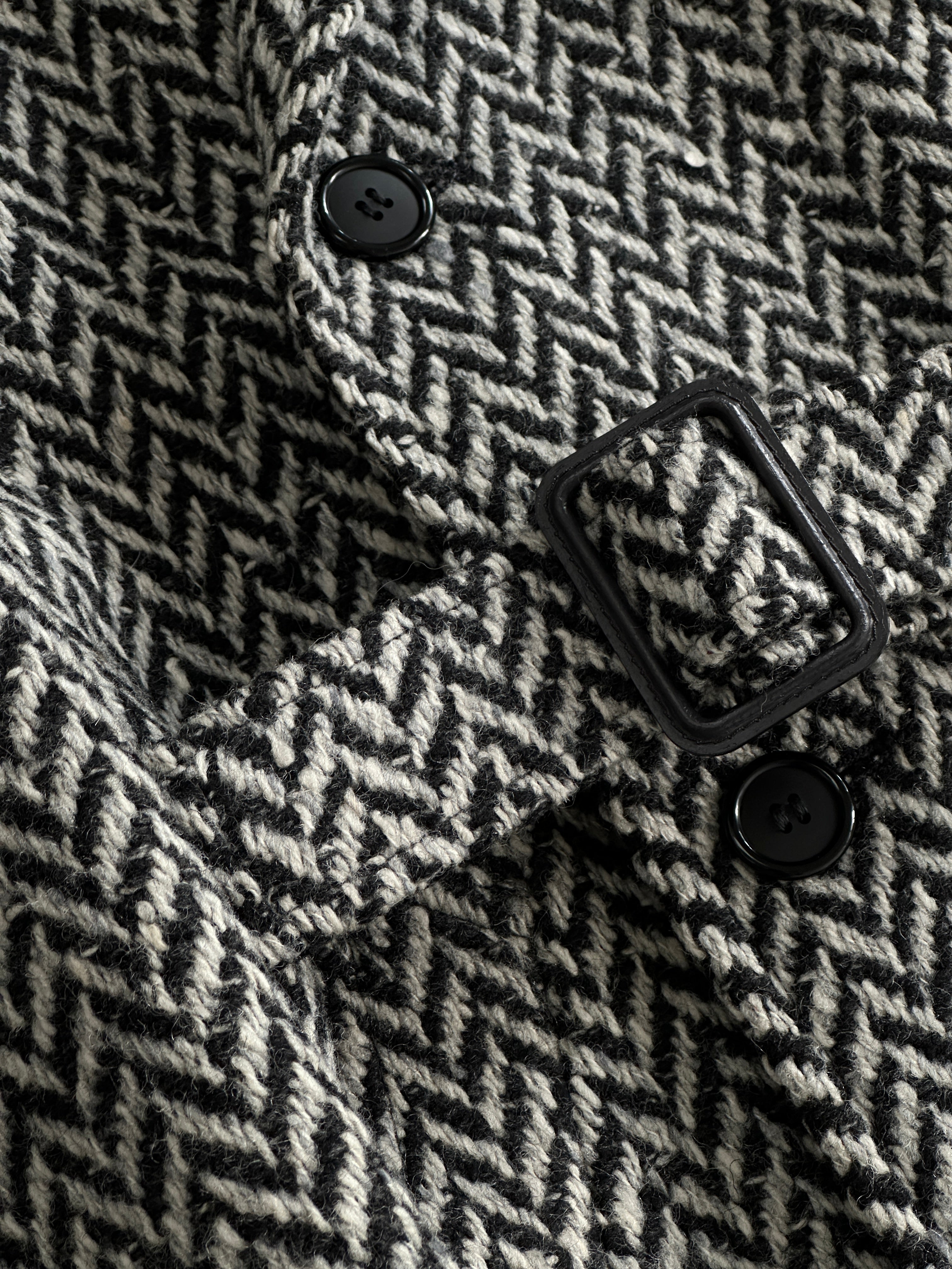 Pierre Cardin pure wool herringbone belted coat in XL, showing the tailored fit, classic pattern, and stylish belt detail.