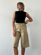 Vintage Leather Wide Leg High Waisted Long Shorts - W24 - SYLK